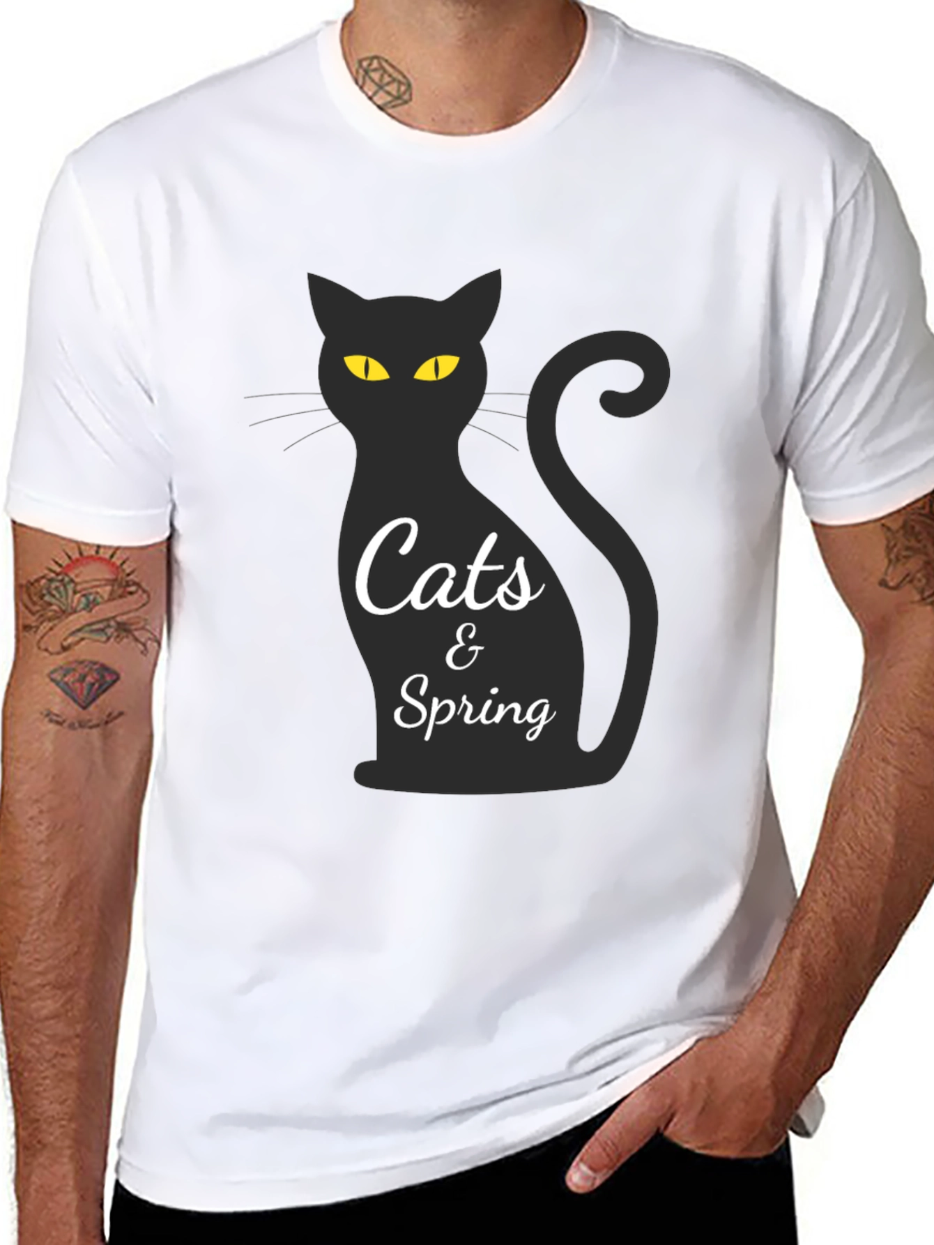 Cats & Spring Black T-Shirt