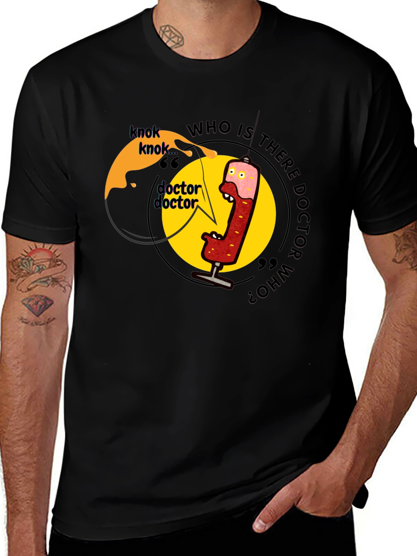 Knock Knock Doctor Who? Black Graphic Tee