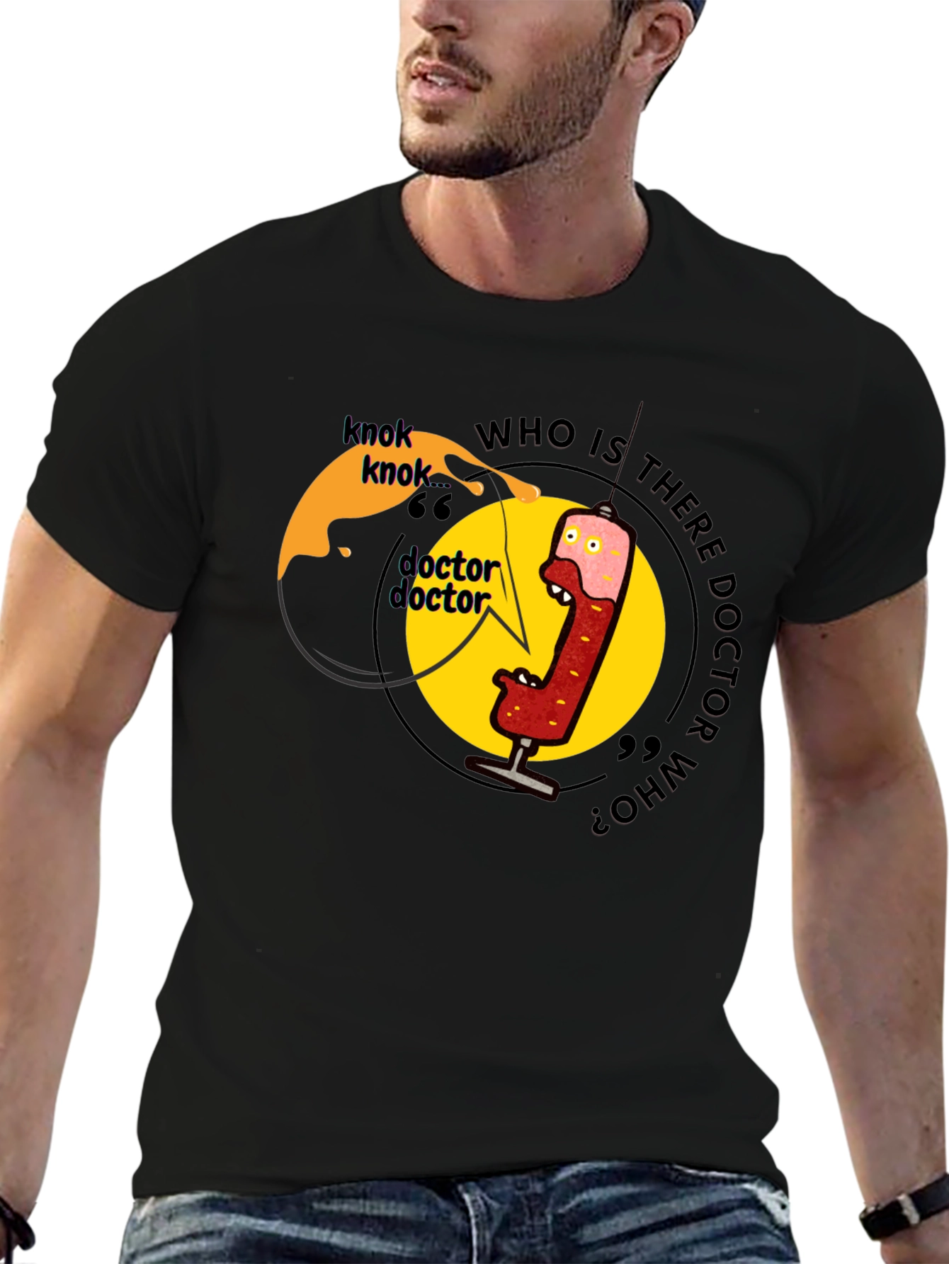 Knock Knock Doctor Who? Black Graphic Tee