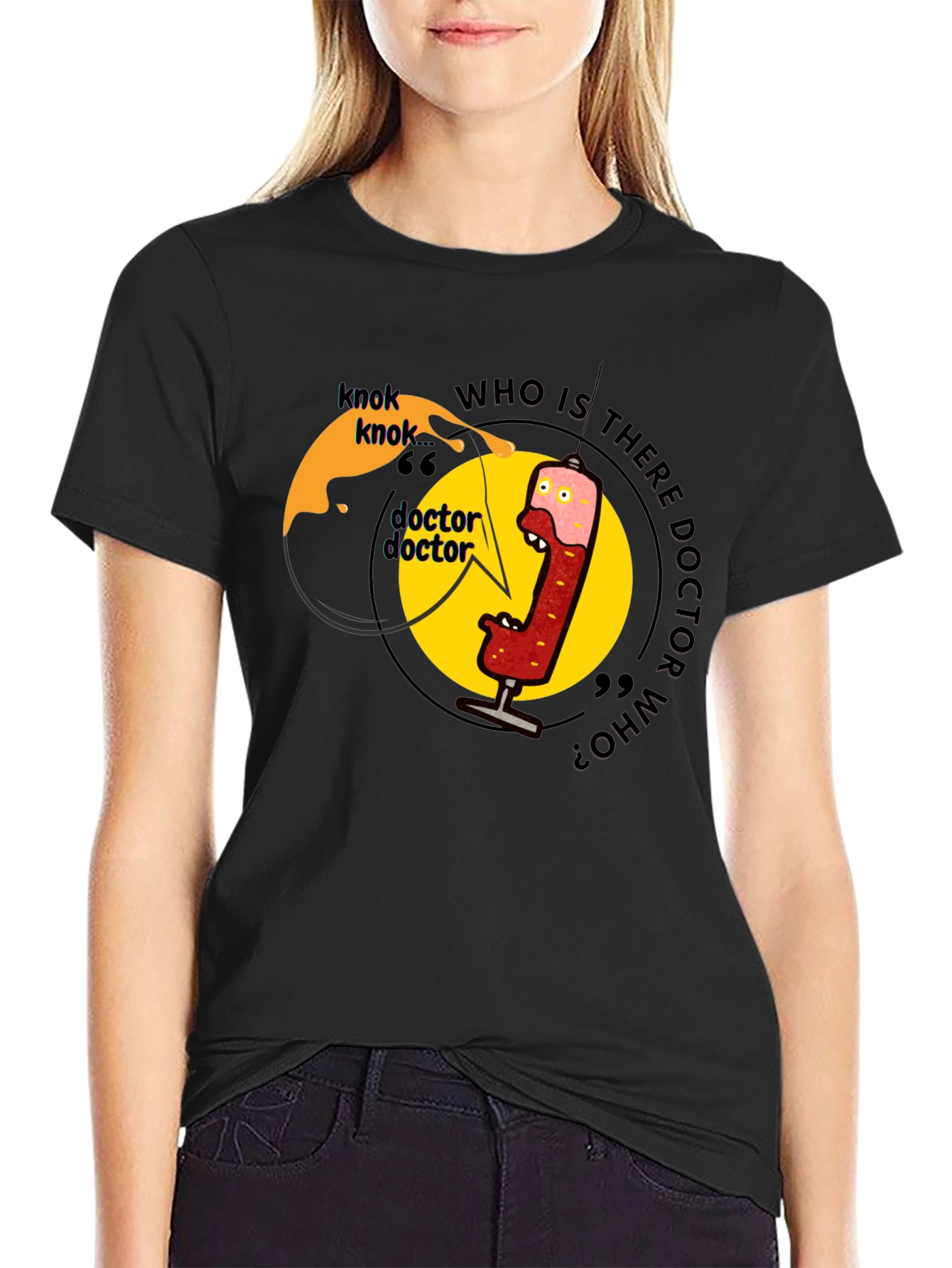 Knock Knock Doctor Who? Black Graphic Tee