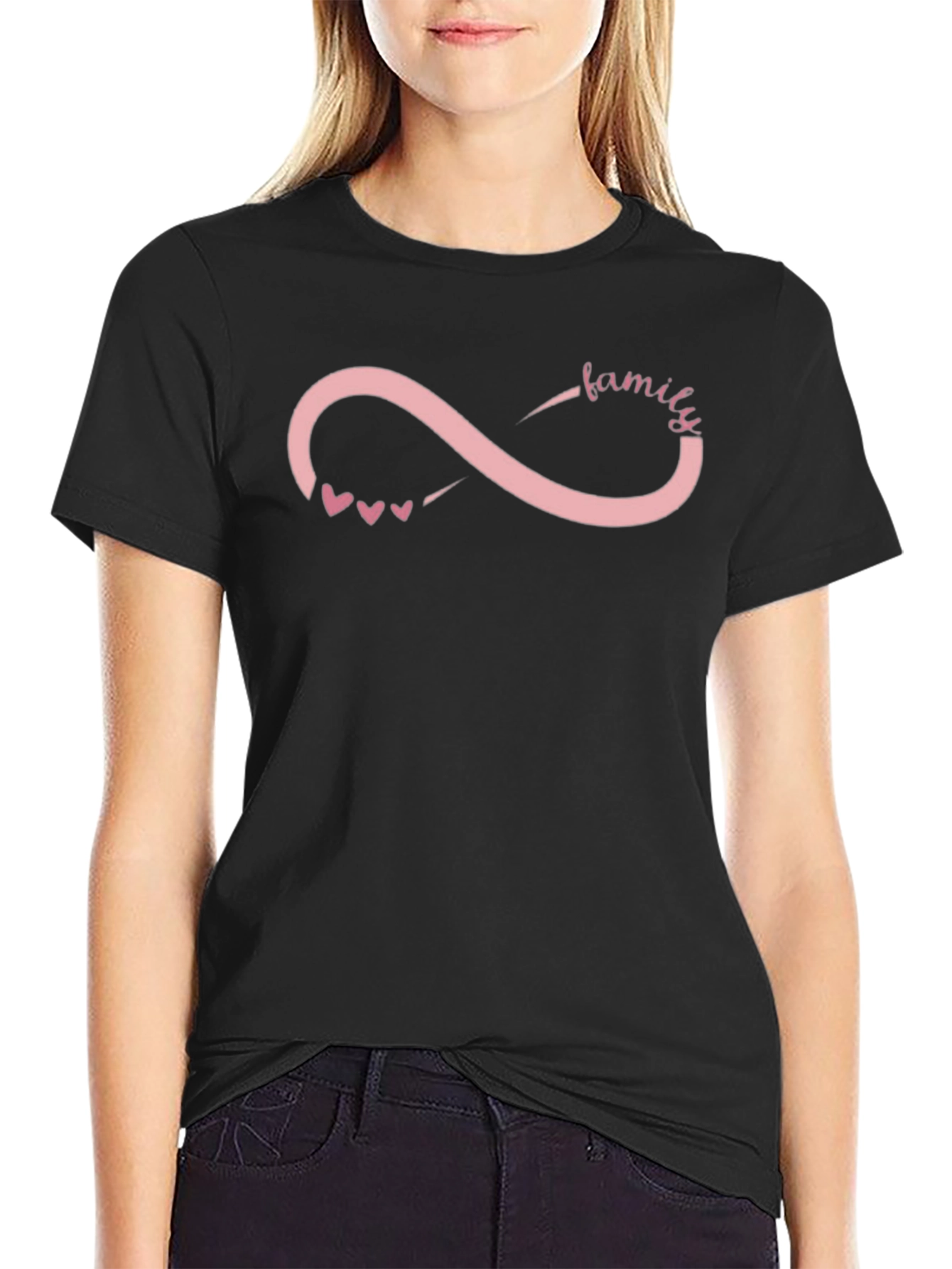 Family Infinity Symbol Graphic T-Shirt - Black
