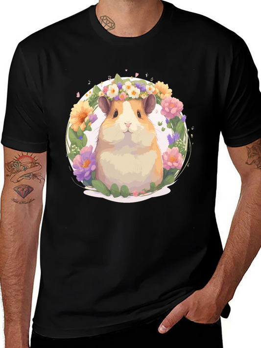 Hamster Floral Crown Black T-Shirt