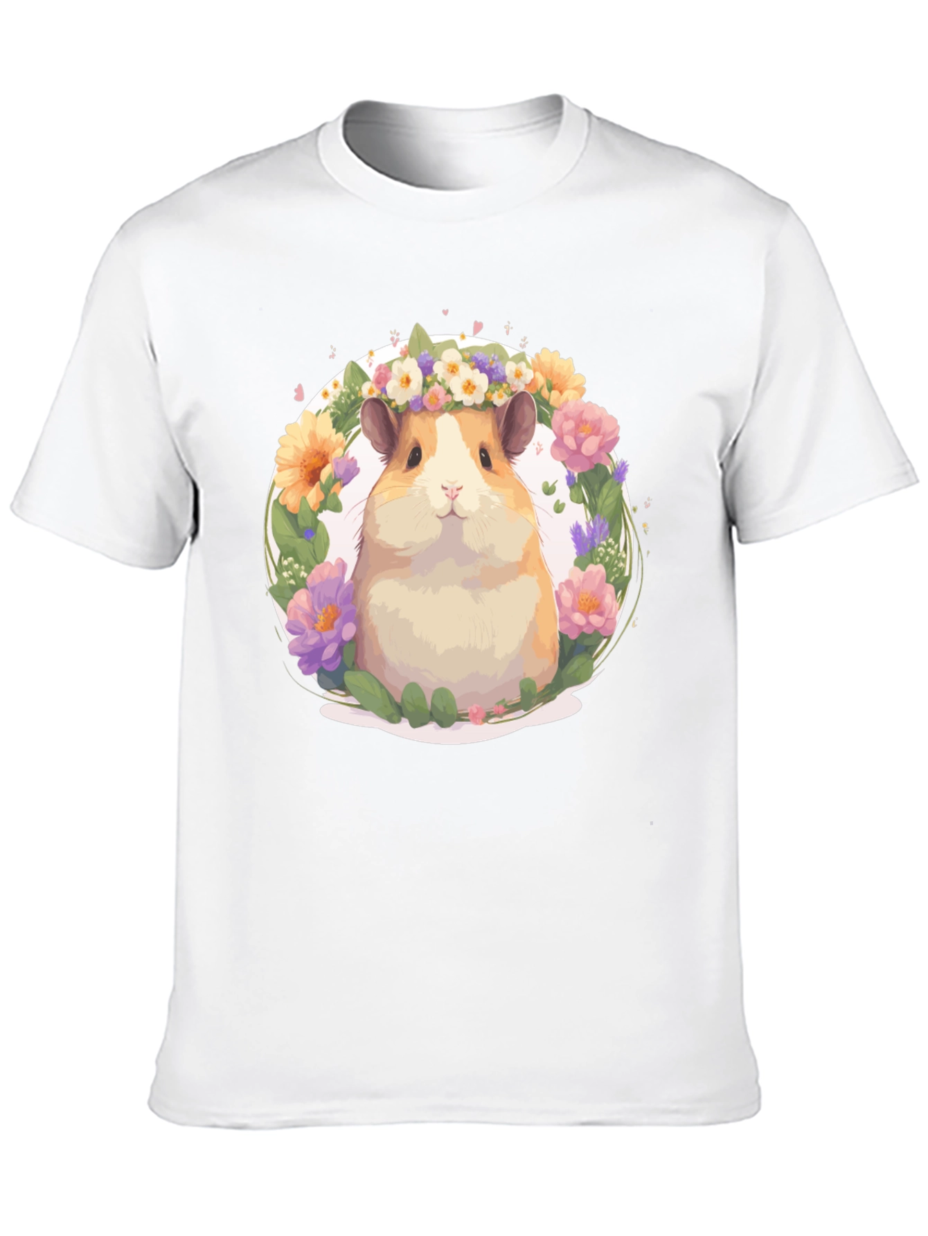 Hamster Floral Crown Black T-Shirt