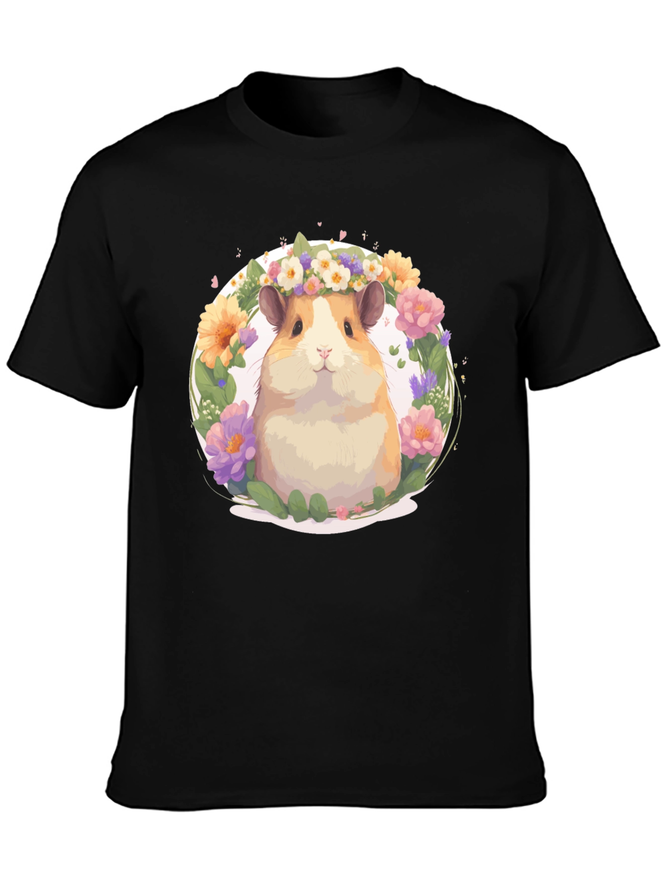 Hamster Floral Crown Black T-Shirt