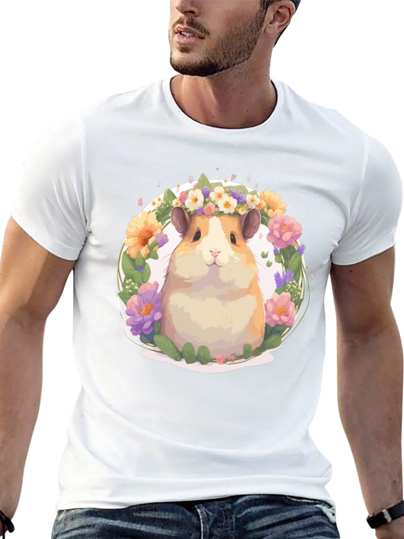 Hamster Floral Crown Black T-Shirt