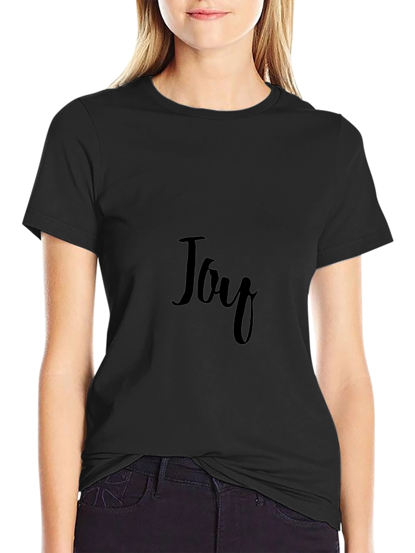 Joy Script Tee - Soft Black Cotton T-Shirt