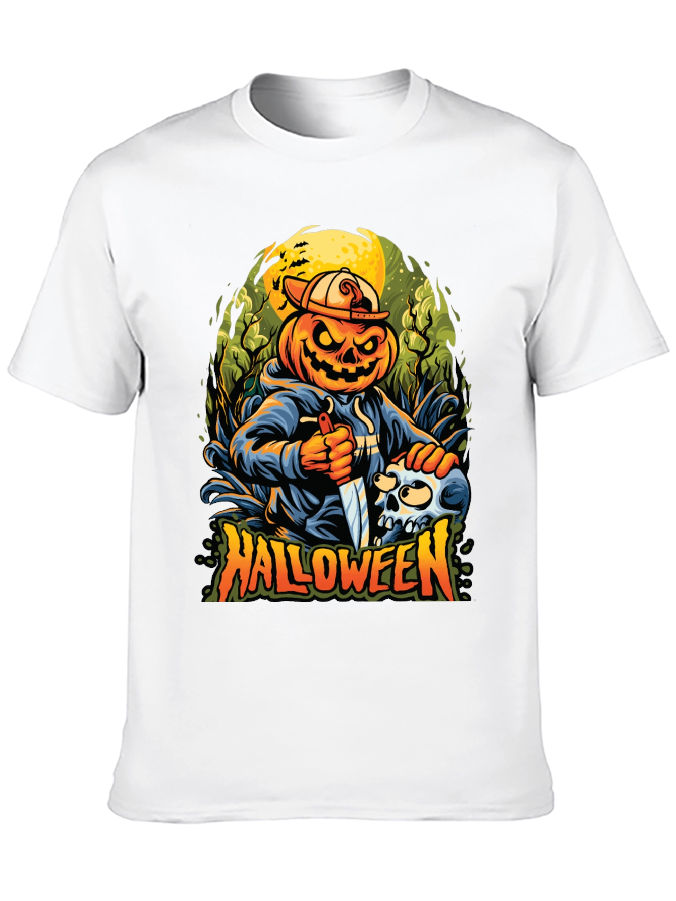Halloween Pumpkin Skull Graphic Tee