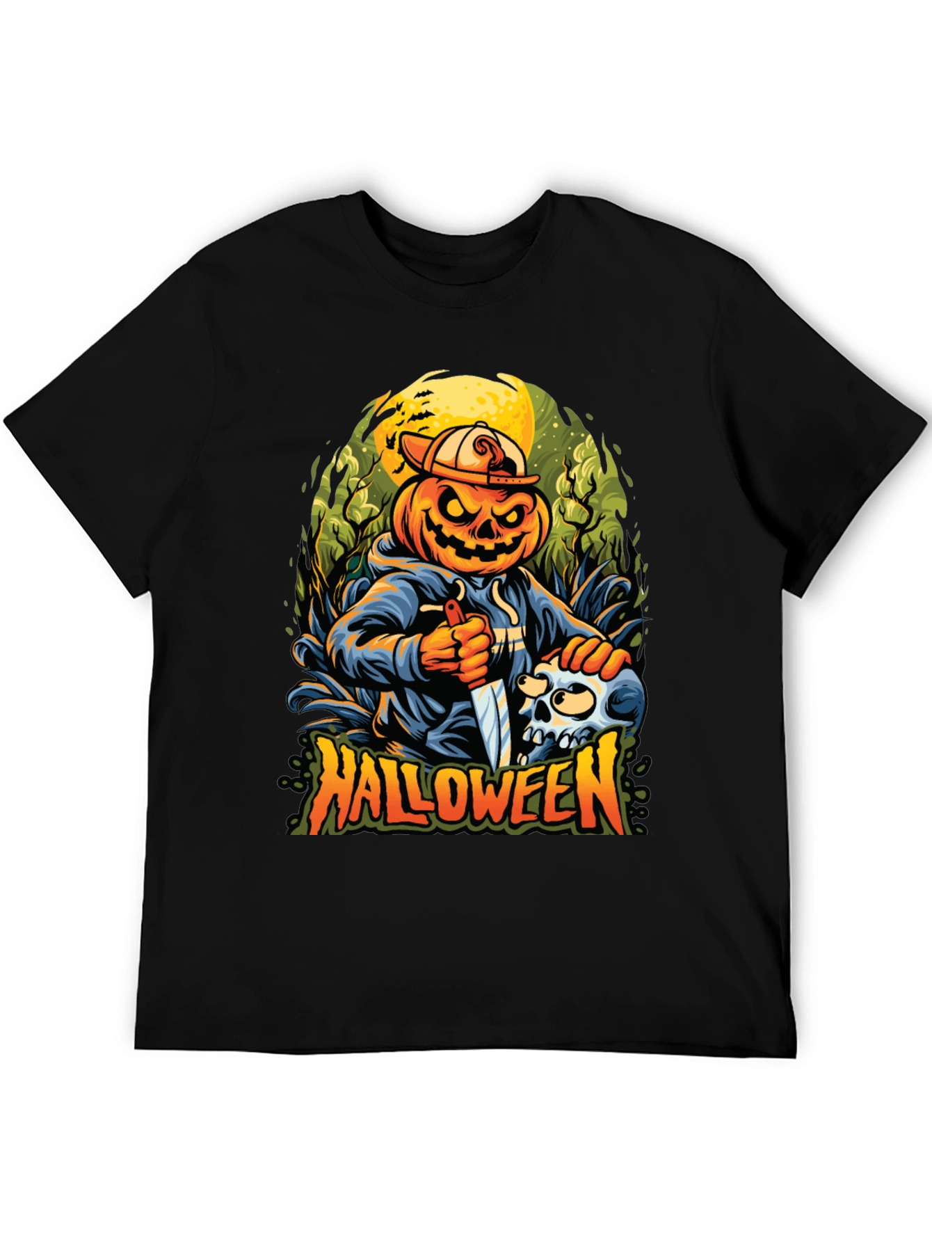 Halloween Pumpkin Skull Graphic Tee