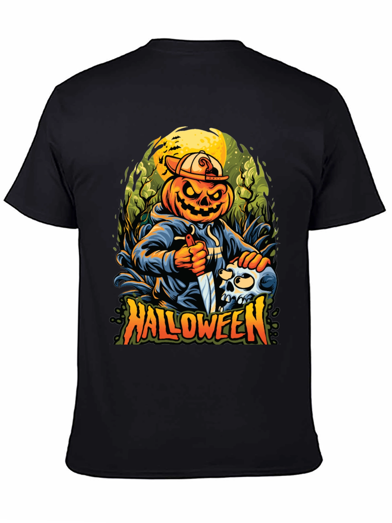 Halloween Pumpkin Skull Graphic Tee