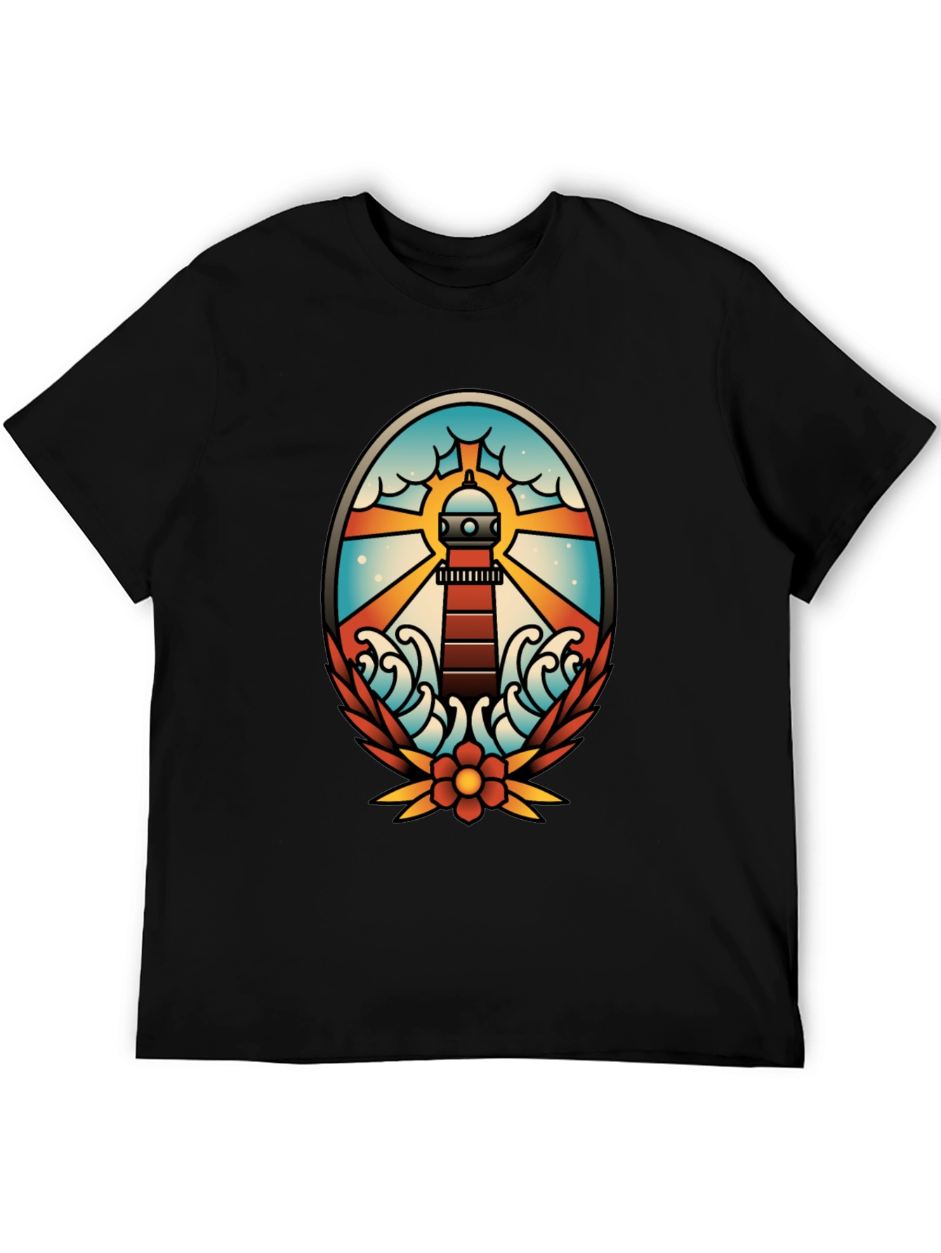 Lighthouse Tattoo Graphic T-Shirt - Black