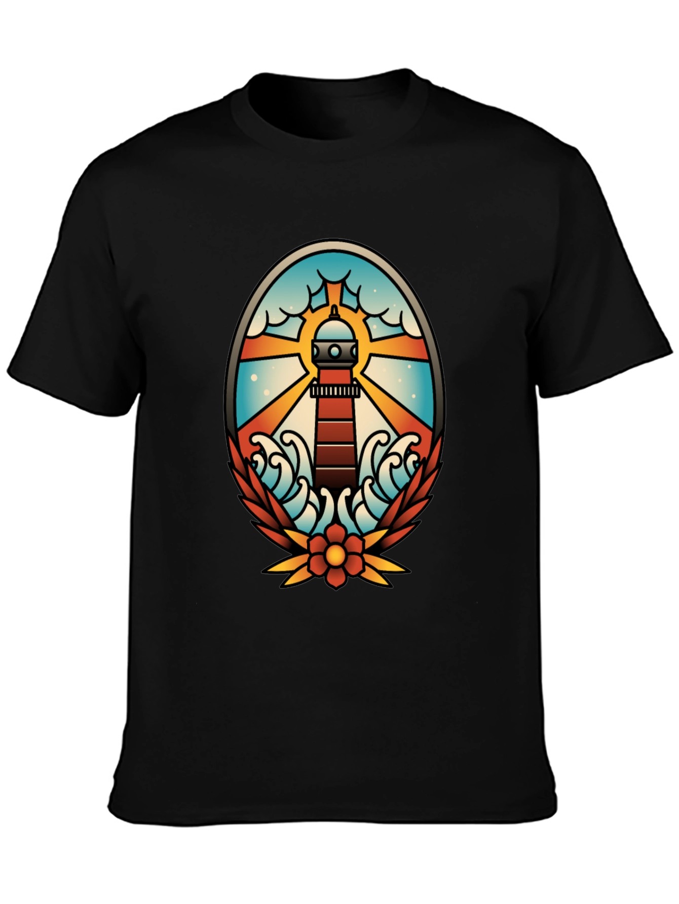 Lighthouse Tattoo Graphic T-Shirt - Black