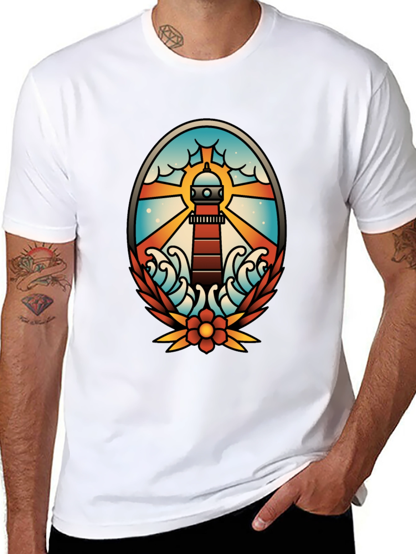 Lighthouse Tattoo Graphic T-Shirt - Black