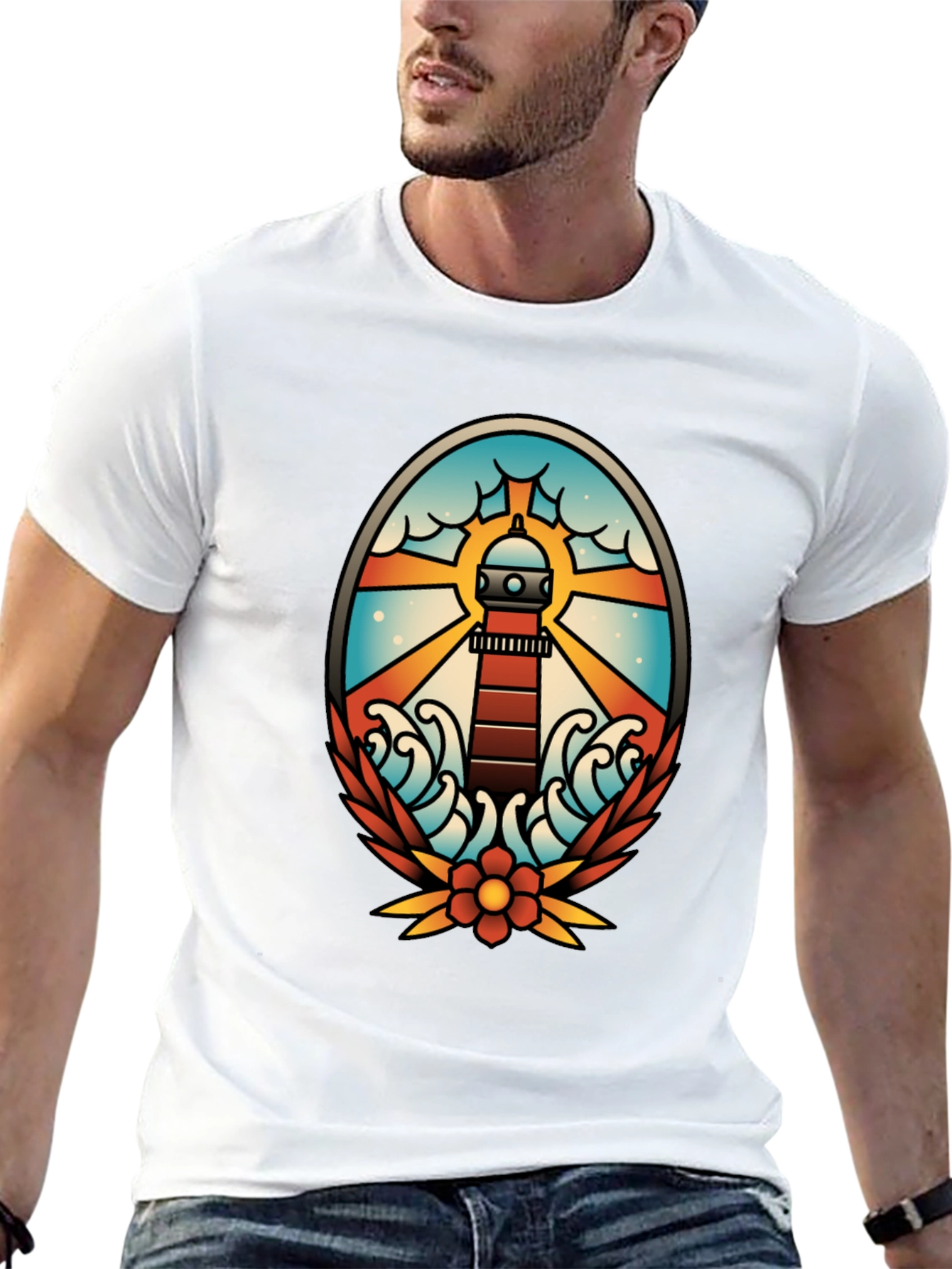 Lighthouse Tattoo Graphic T-Shirt - Black
