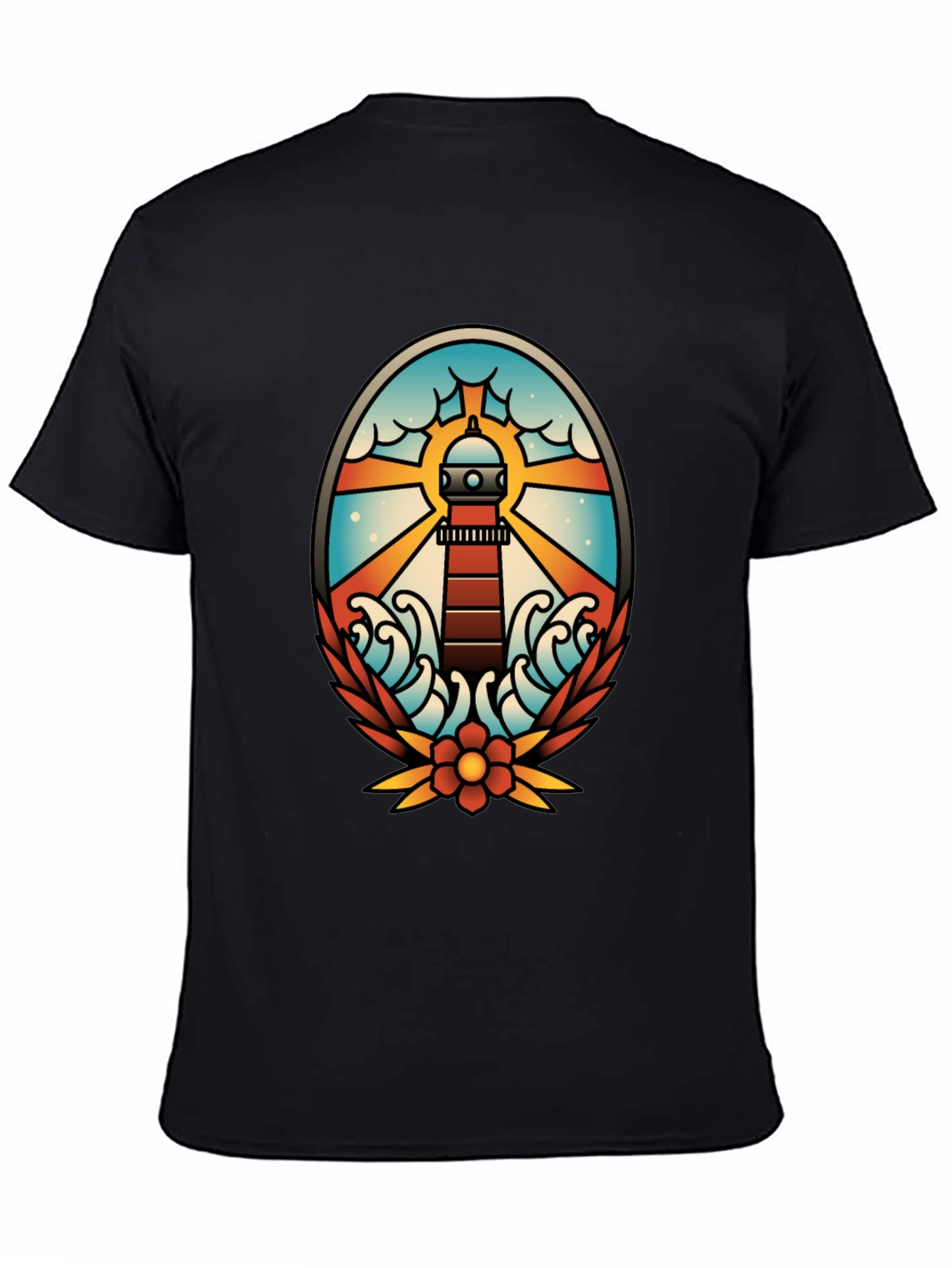 Lighthouse Tattoo Graphic T-Shirt - Black