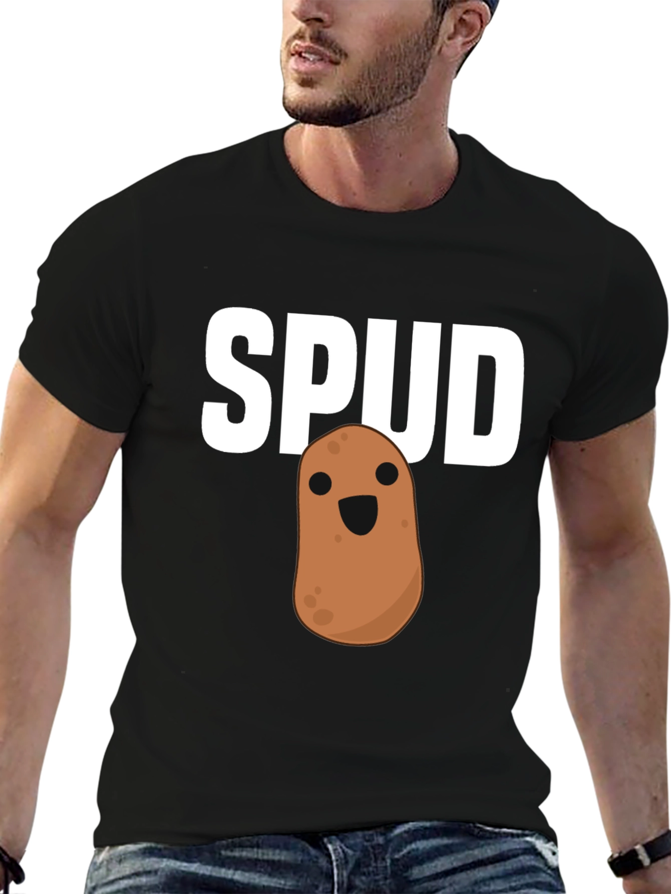 Funny Spud Potato Graphic Black T-Shirt
