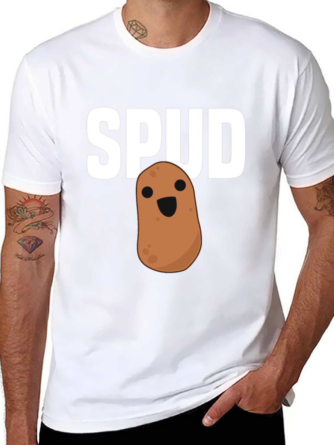 Funny Spud Potato Graphic Black T-Shirt