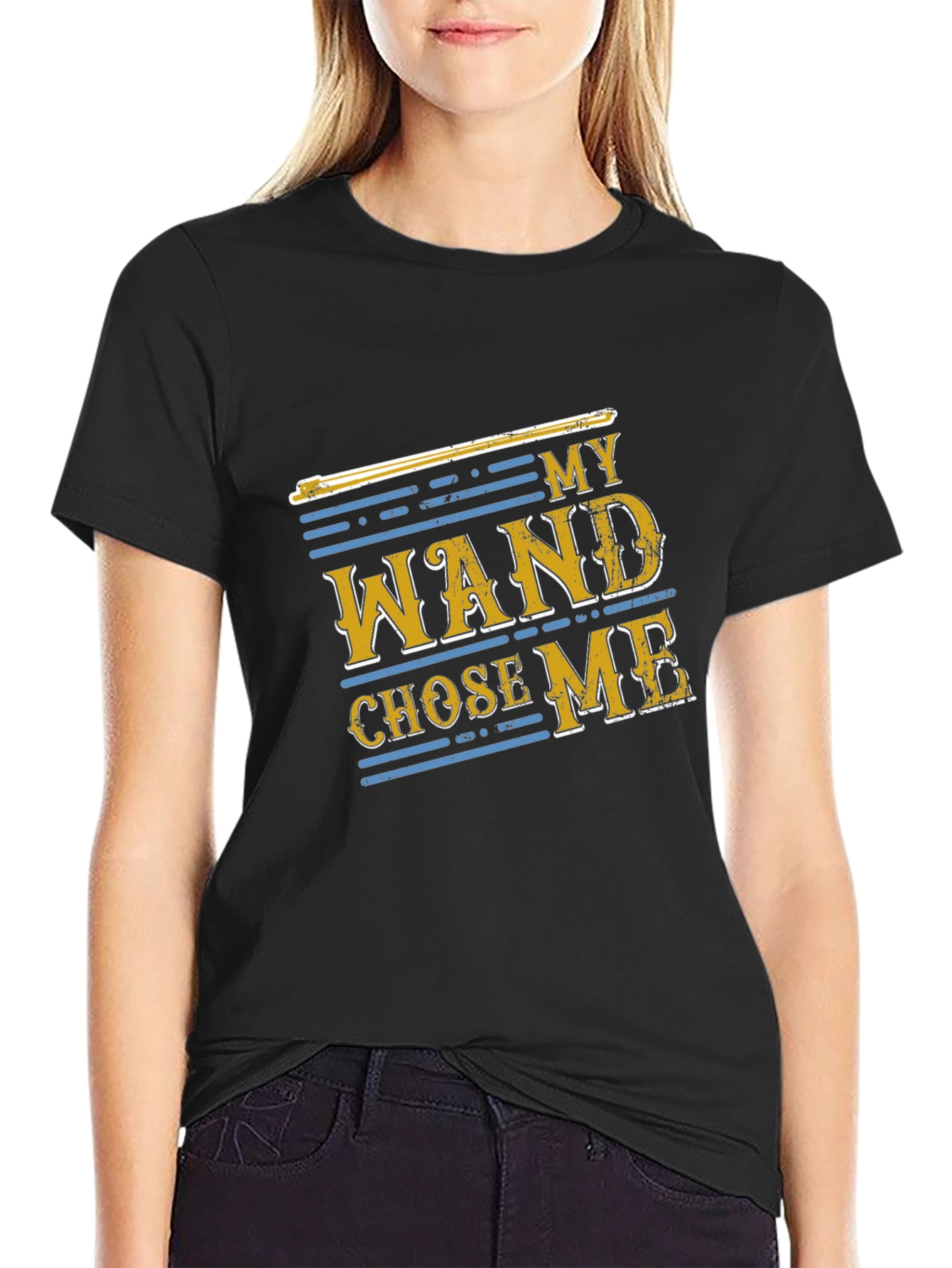 My Wand Chose Me Black Cotton T-Shirt