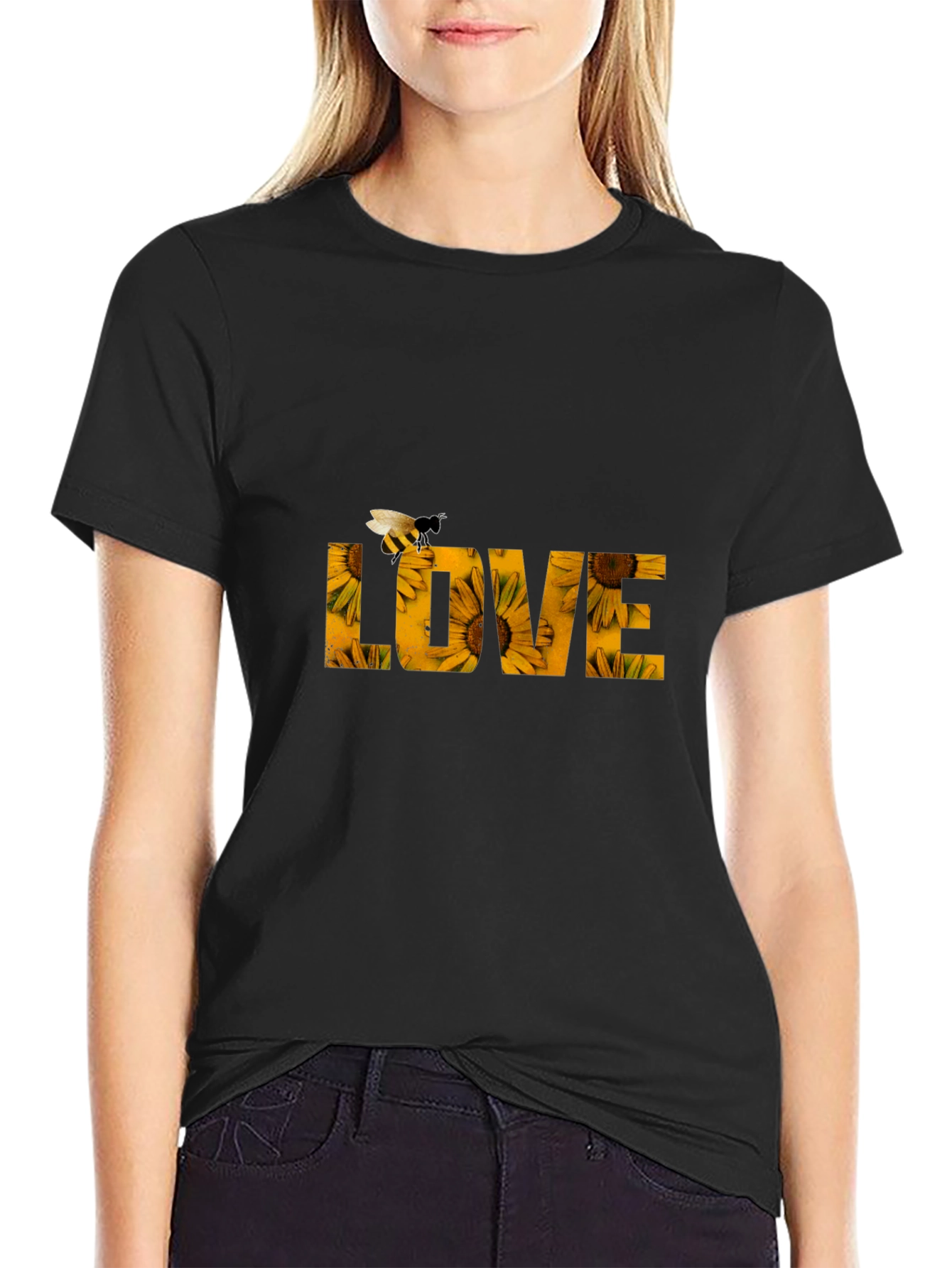 Sunflower LOVE Bee Graphic T-Shirt