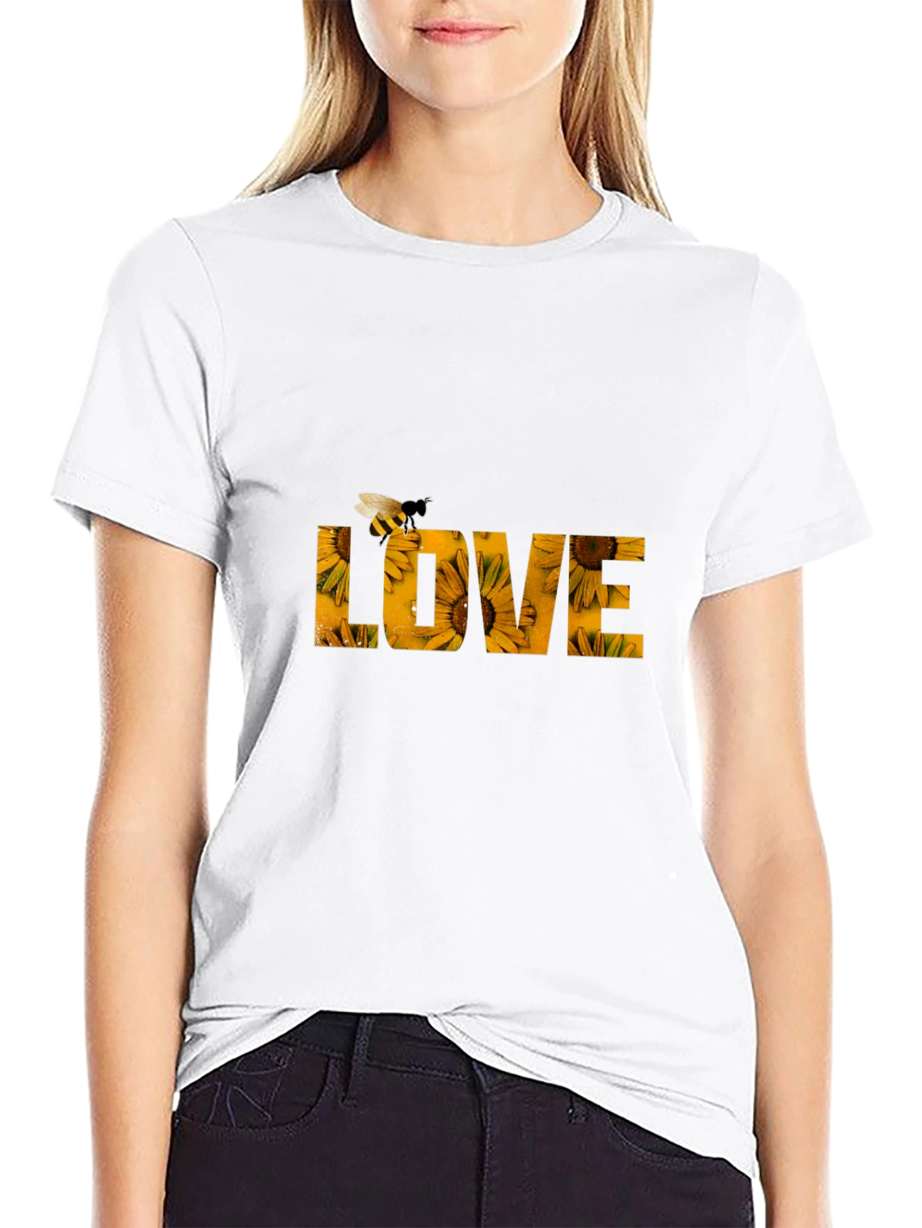 Sunflower LOVE Bee Graphic T-Shirt
