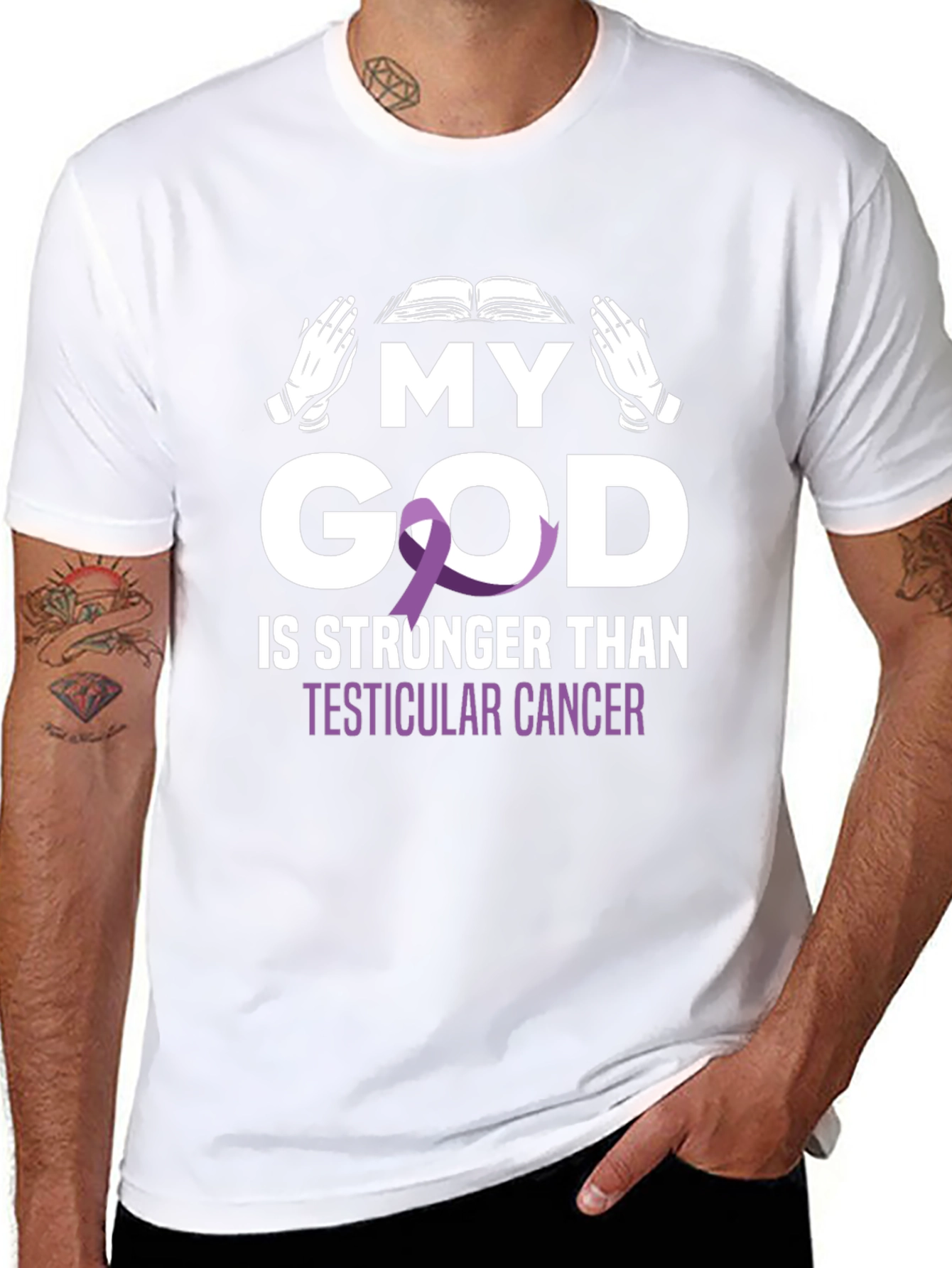 My God is Stronger Than Testicular Cancer Awareness T-Shirt