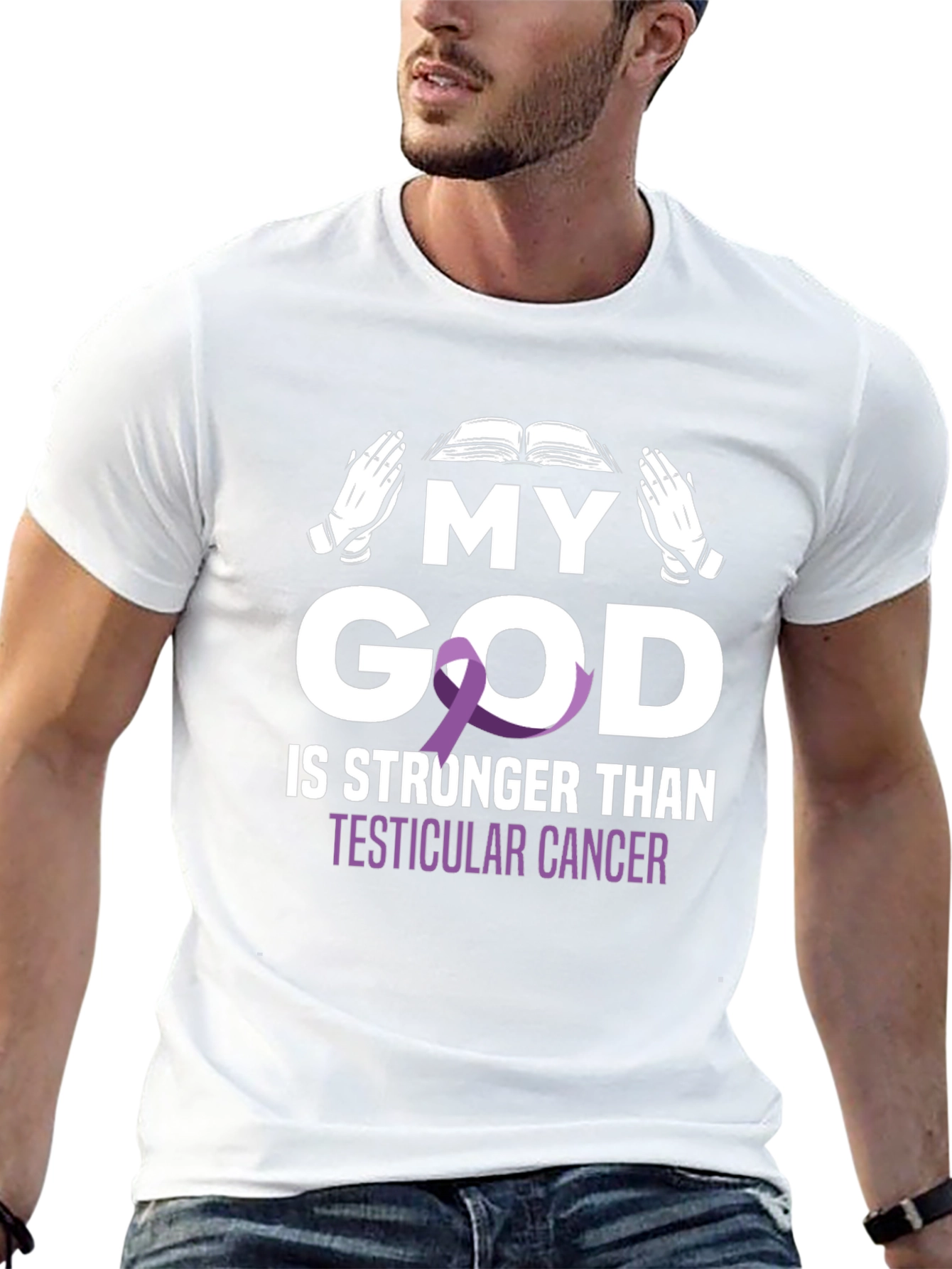 My God is Stronger Than Testicular Cancer Awareness T-Shirt