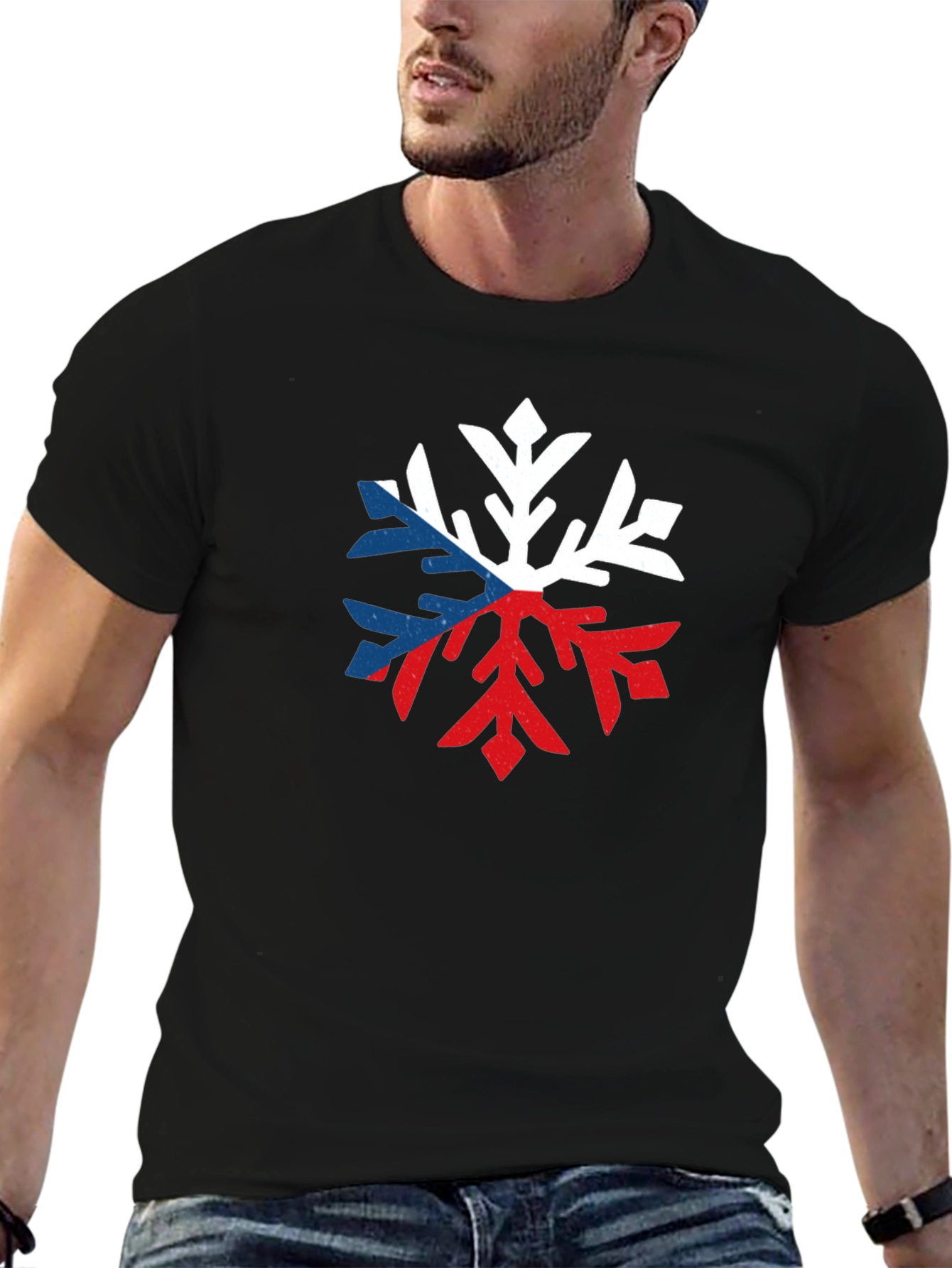 Czech Flag Snowflake Graphic Tee - Black
