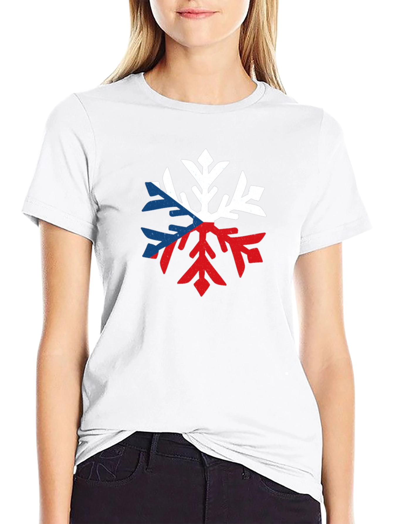 Czech Flag Snowflake Graphic Tee - Black