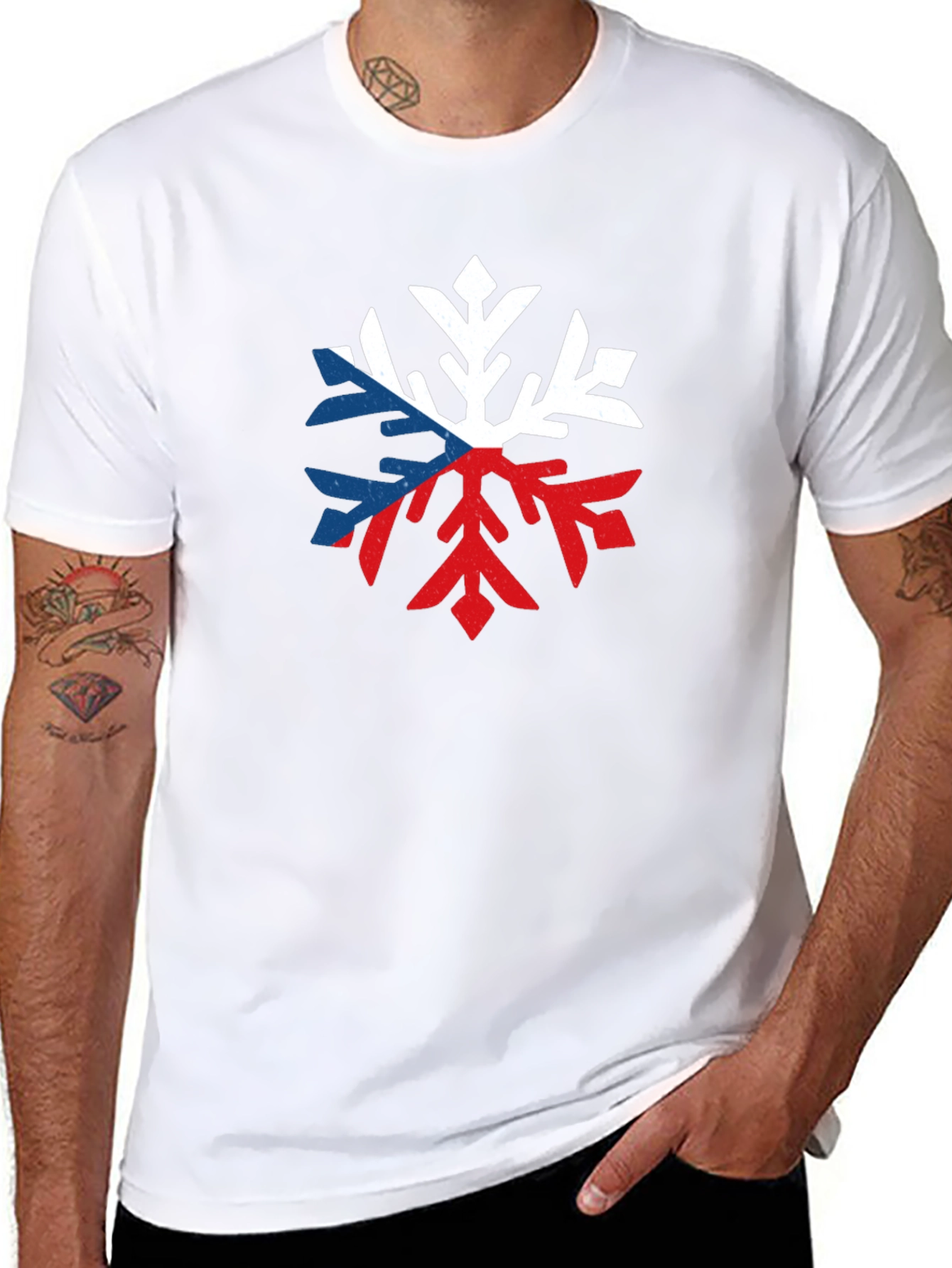 Czech Flag Snowflake Graphic Tee - Black