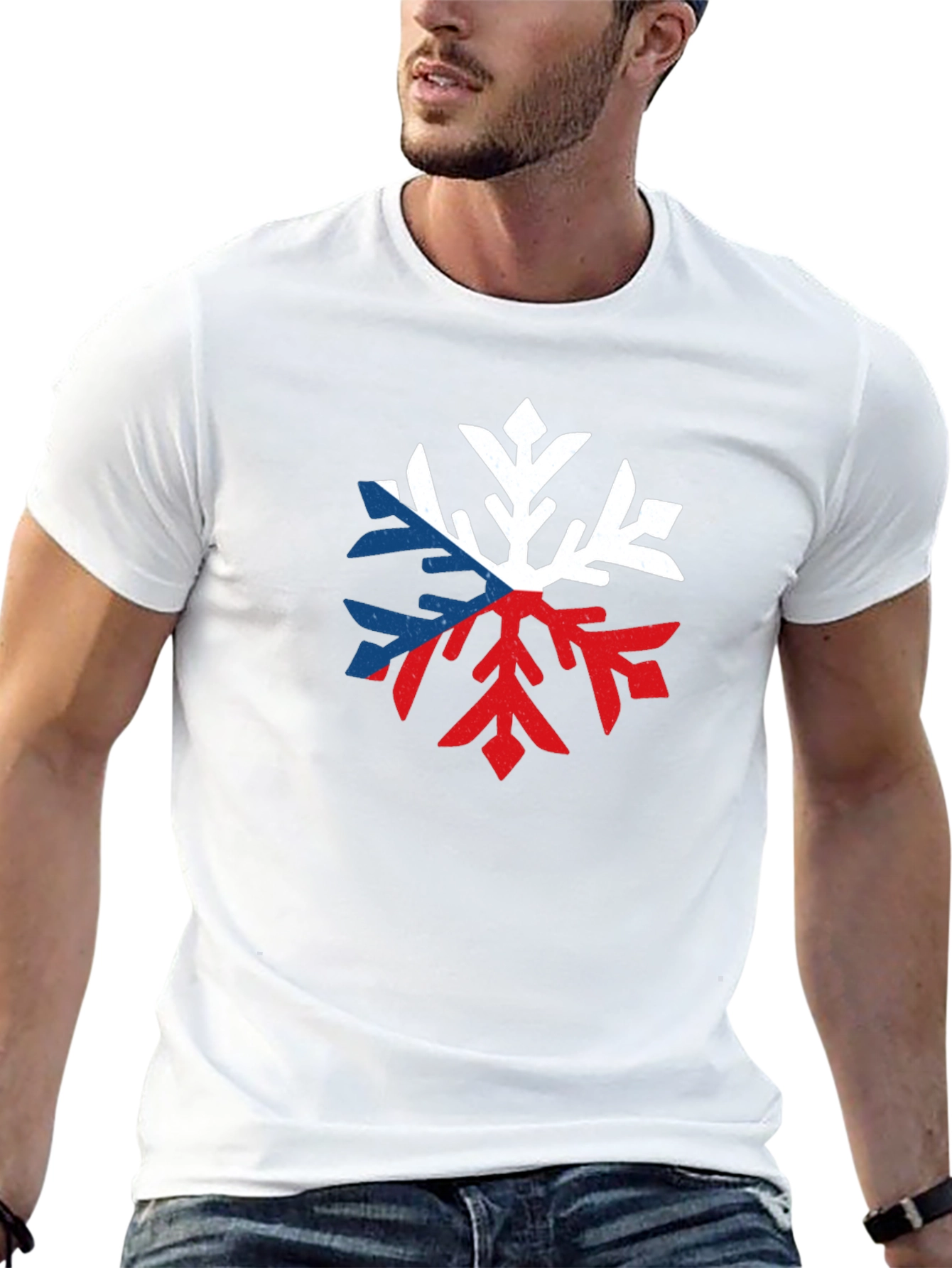 Czech Flag Snowflake Graphic Tee - Black