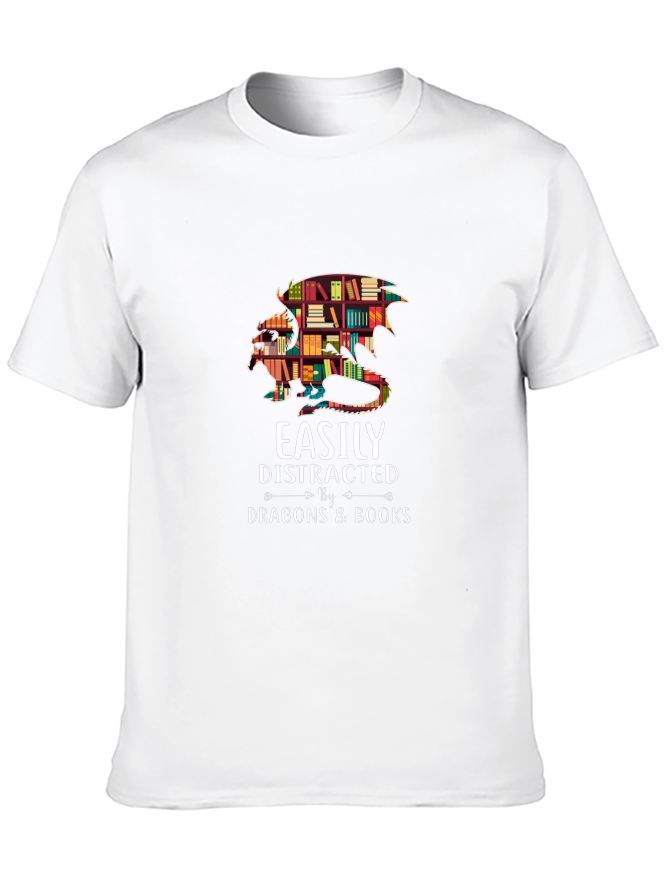Easily Distracted By Dragons & Books Black T-Shirt