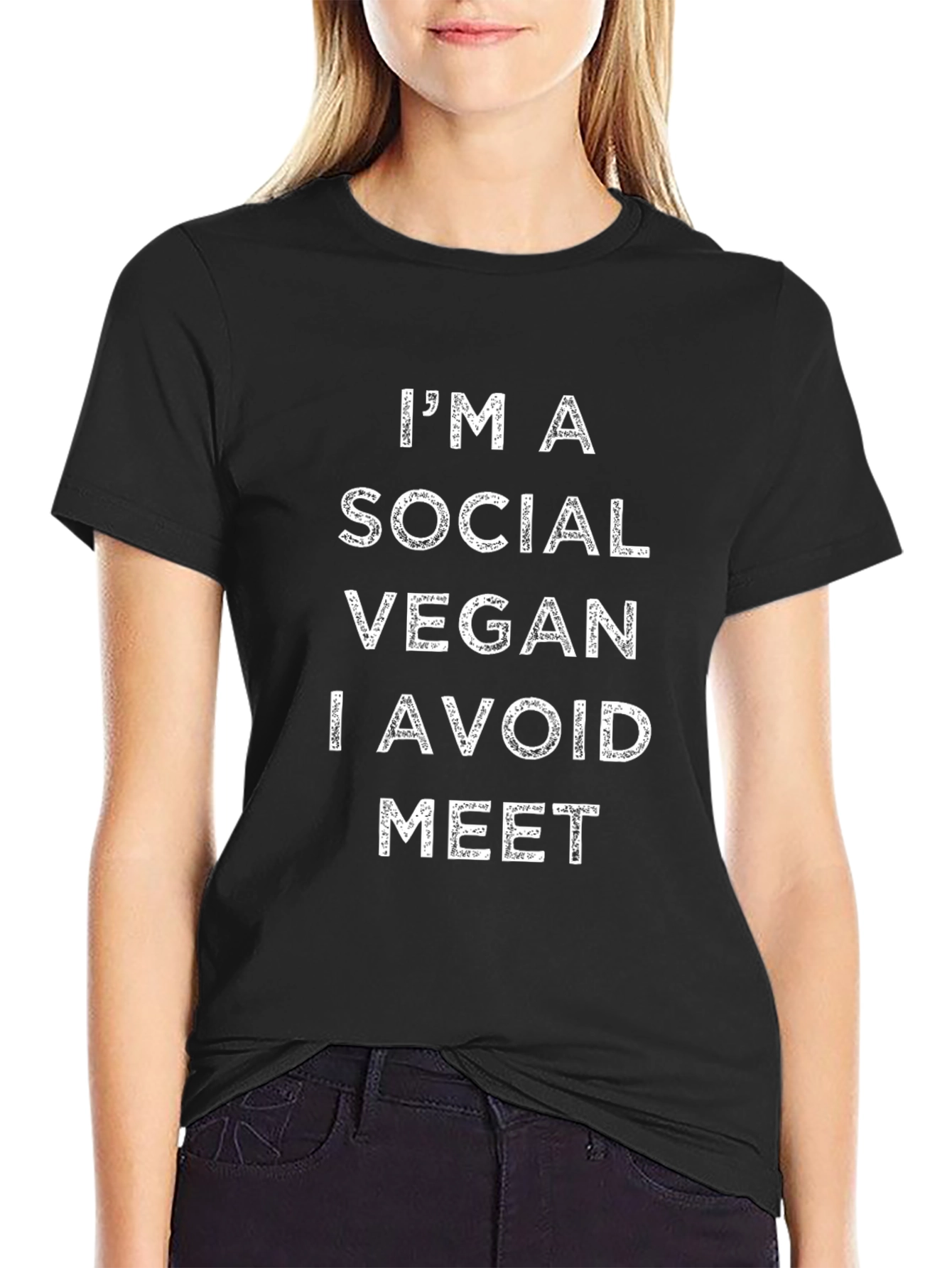 Im A Social Vegan I Avoid Meet Black T-Shirt