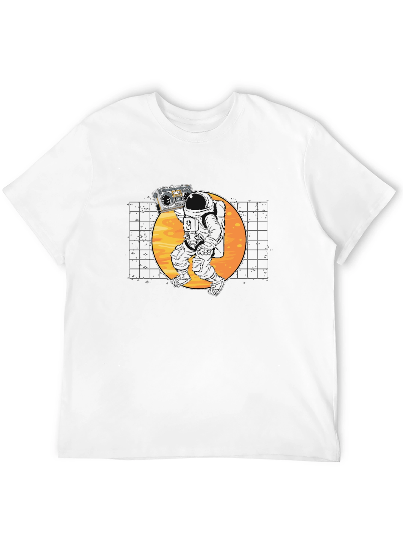 Astronaut Boombox Graphic T-Shirt - Retro Space Design