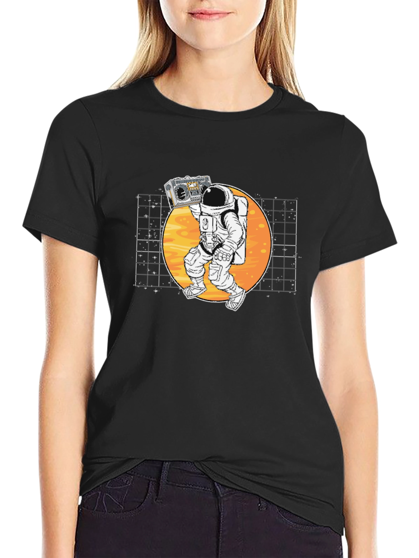 Astronaut Boombox Graphic T-Shirt - Retro Space Design