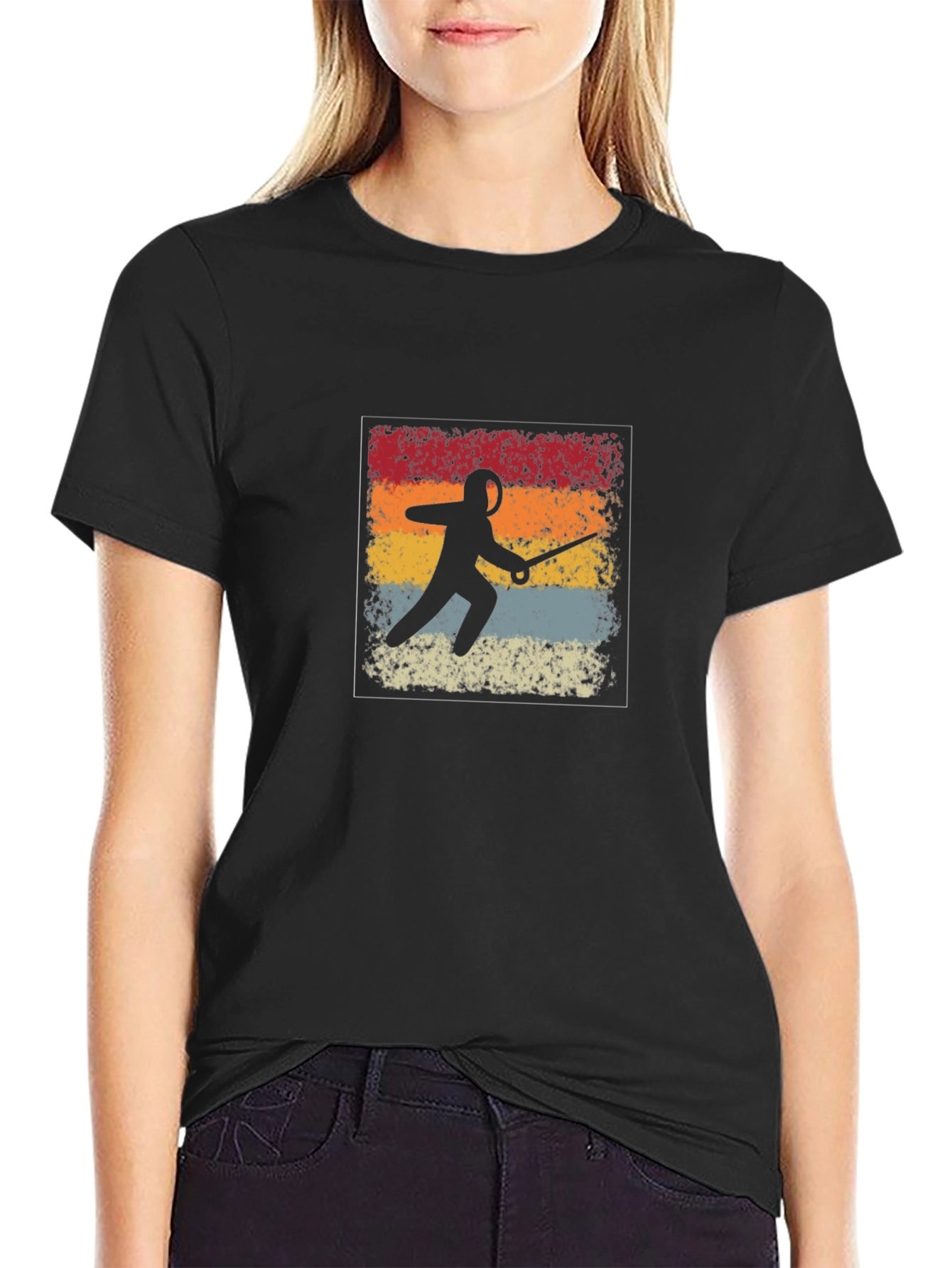 Retro Fencing Silhouette Graphic T-Shirt
