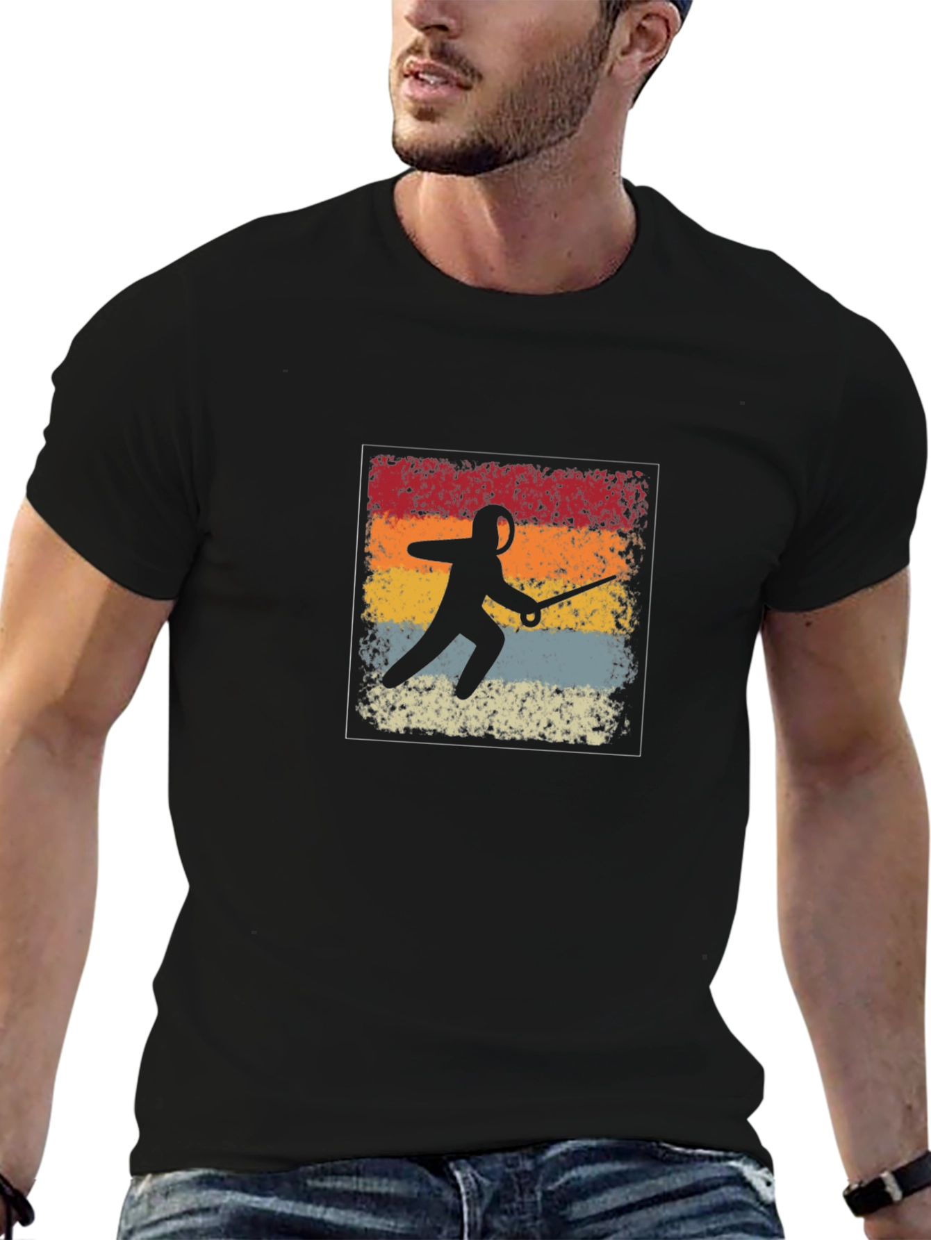 Retro Fencing Silhouette Graphic T-Shirt