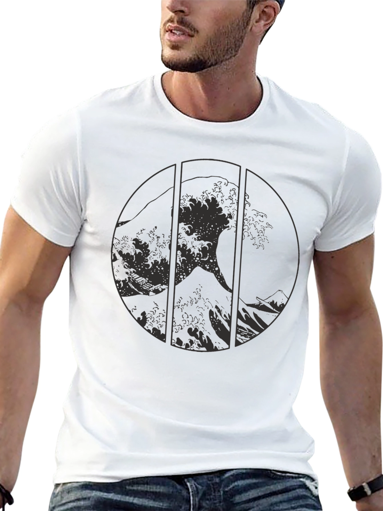 Great Wave Graphic Tee - Black Cotton T-Shirt