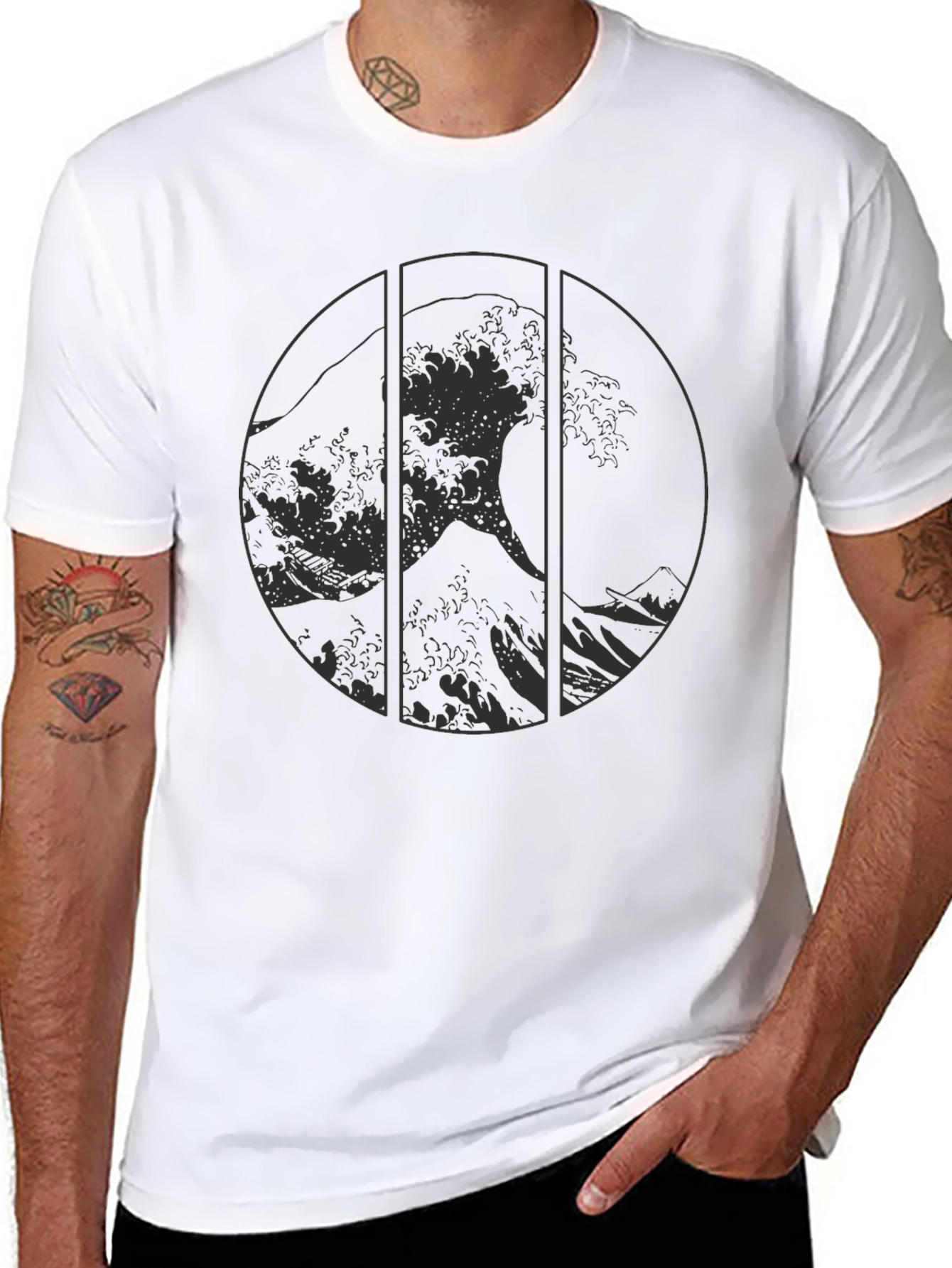 Great Wave Graphic Tee - Black Cotton T-Shirt