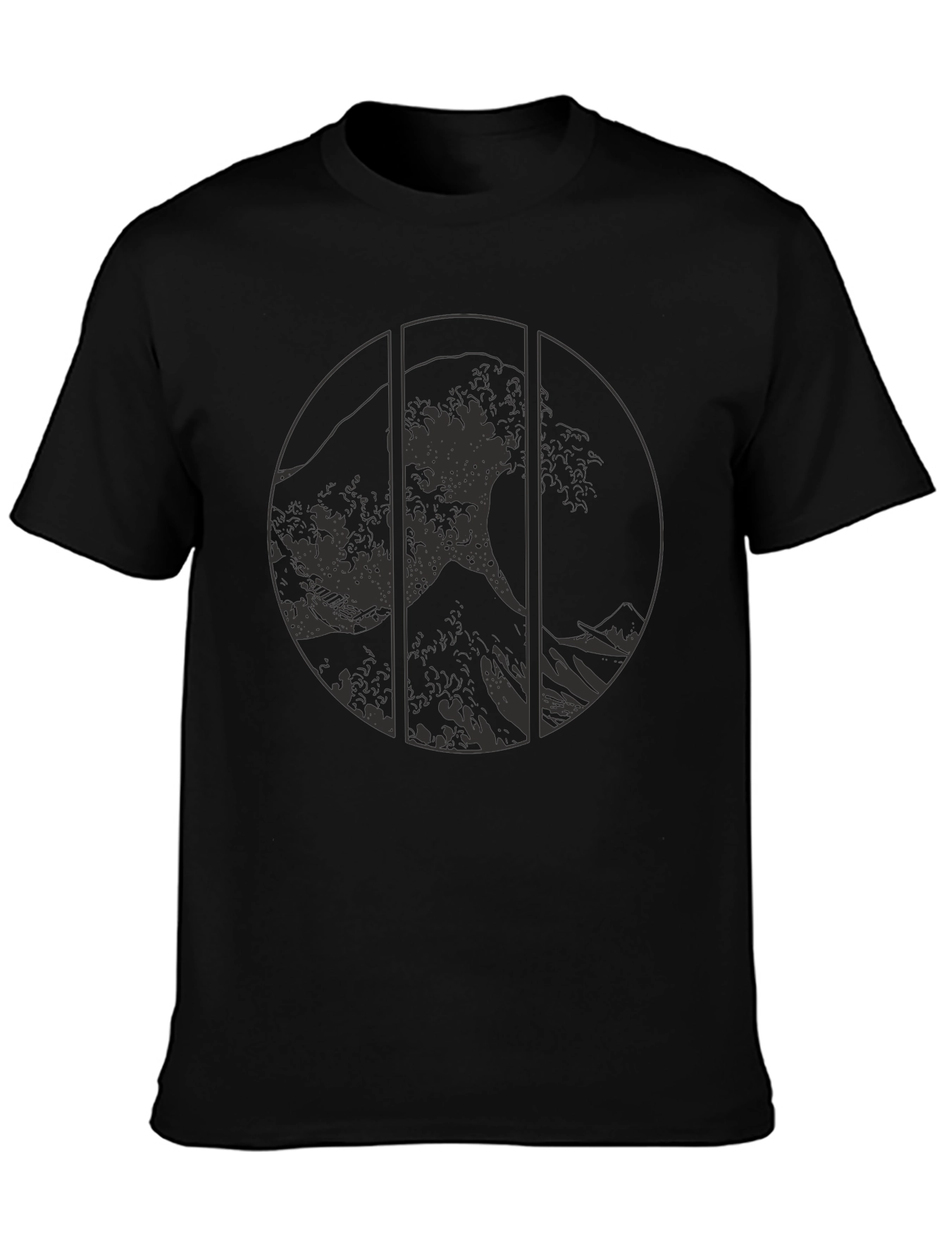 Great Wave Graphic Tee - Black Cotton T-Shirt