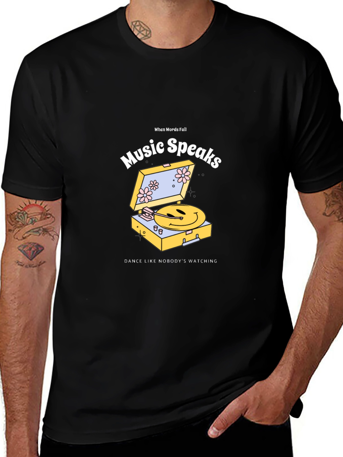 Music Speaks Graphic Tee - Black Cotton T-Shirt
