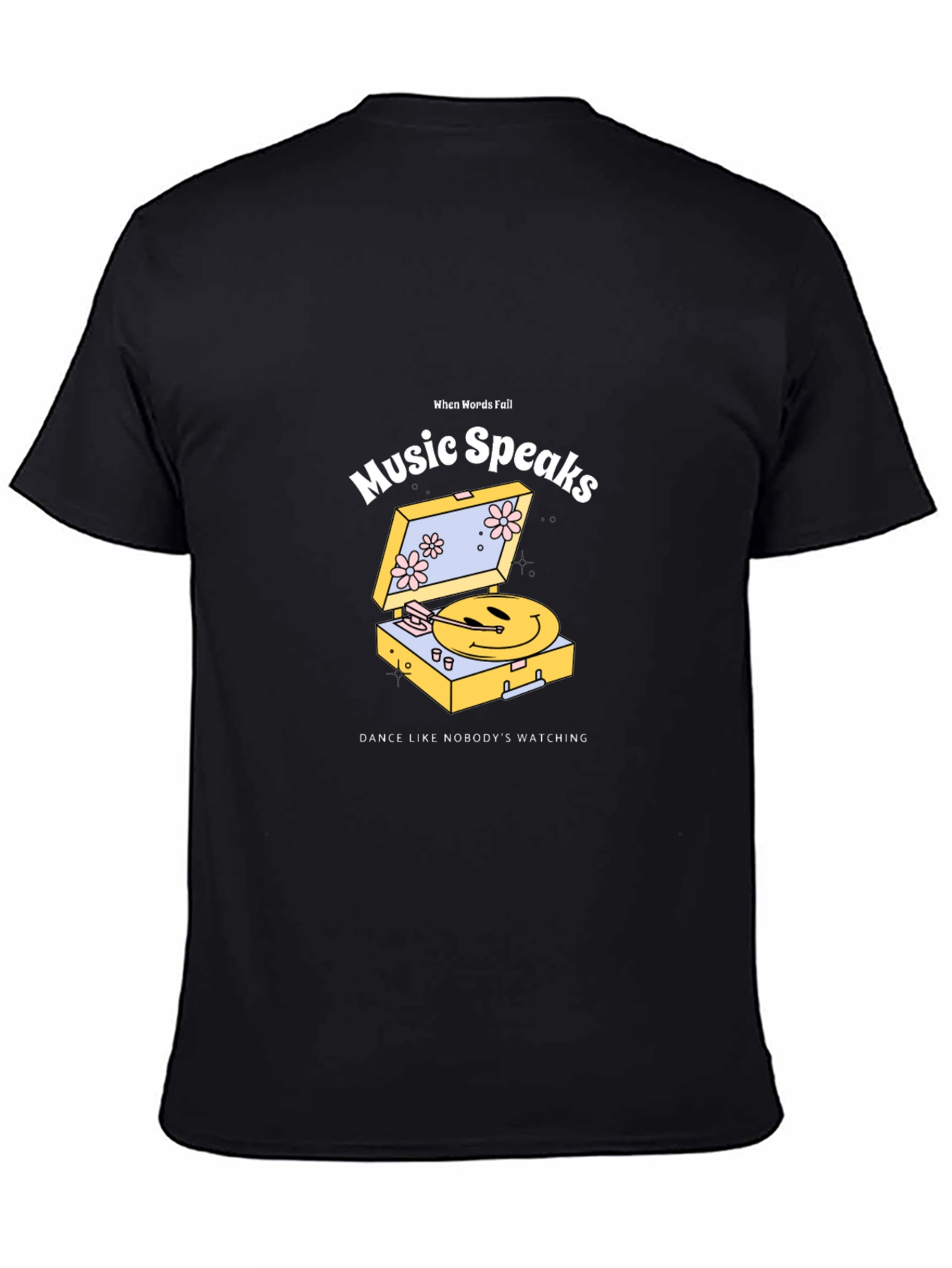 Music Speaks Graphic Tee - Black Cotton T-Shirt