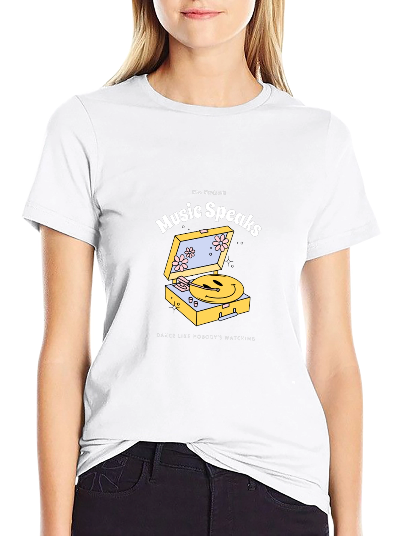 Music Speaks Graphic Tee - Black Cotton T-Shirt
