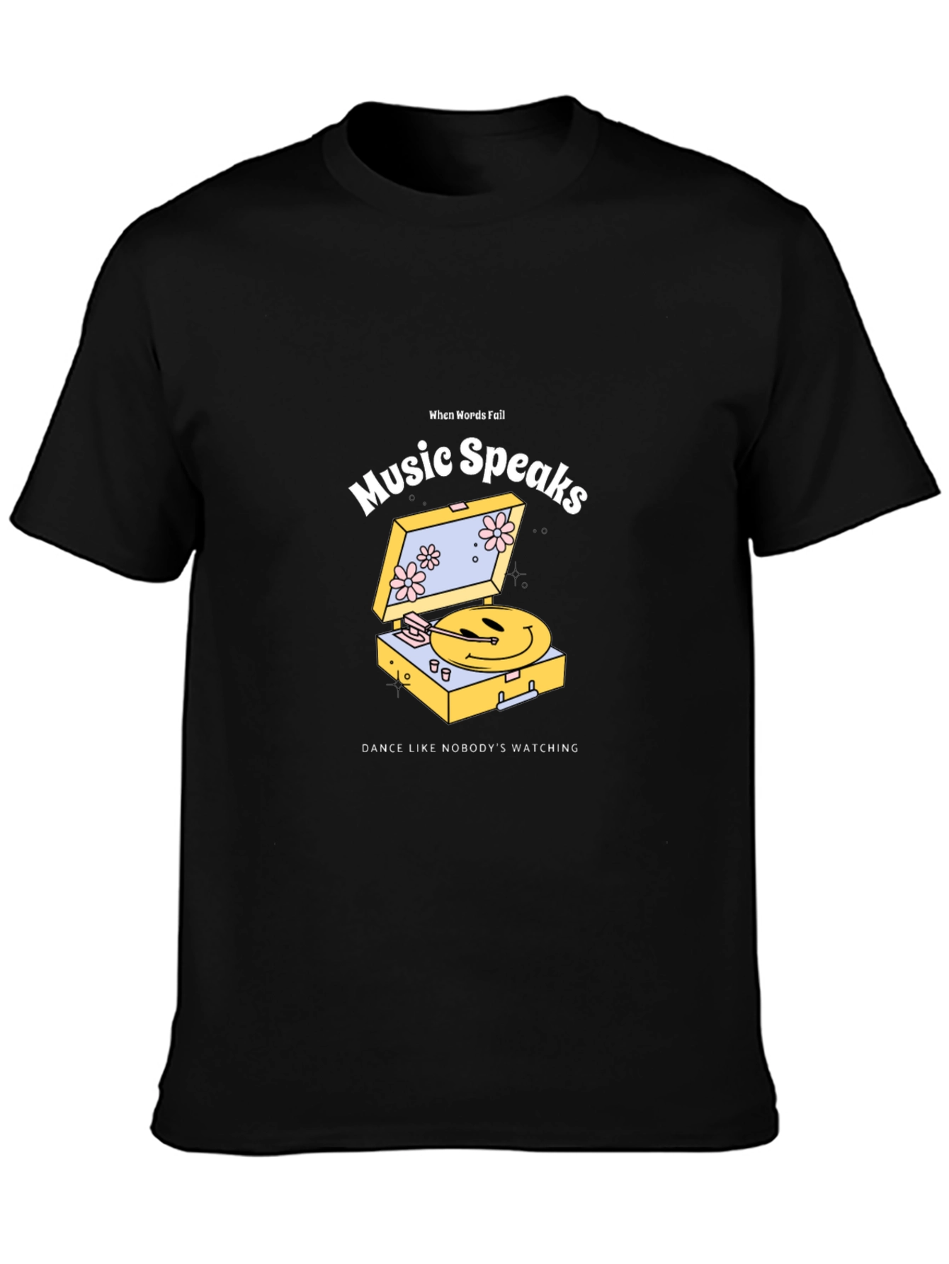 Music Speaks Graphic Tee - Black Cotton T-Shirt