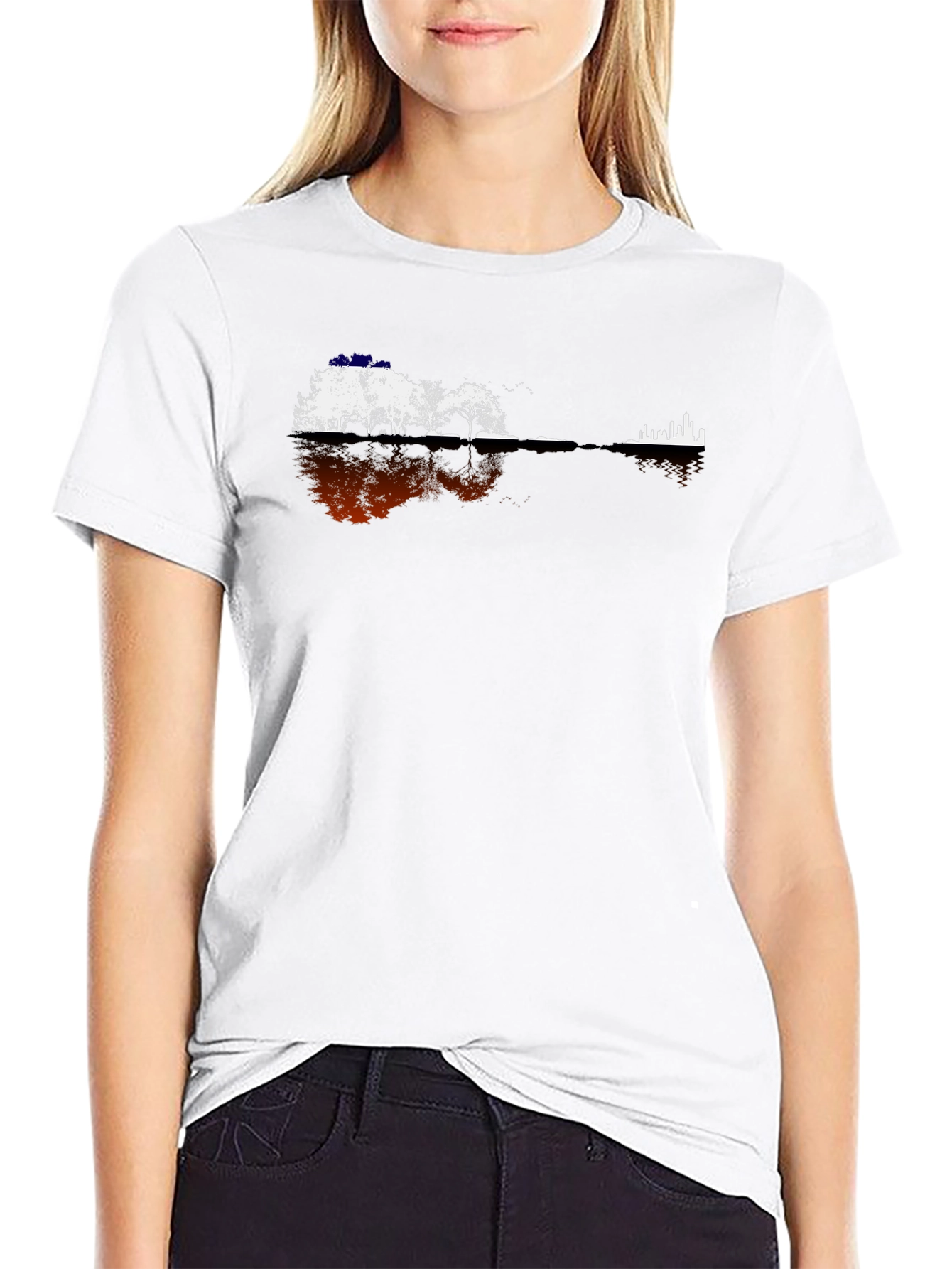 Guitar Landscape Graphic Tee - Black Cotton Blend