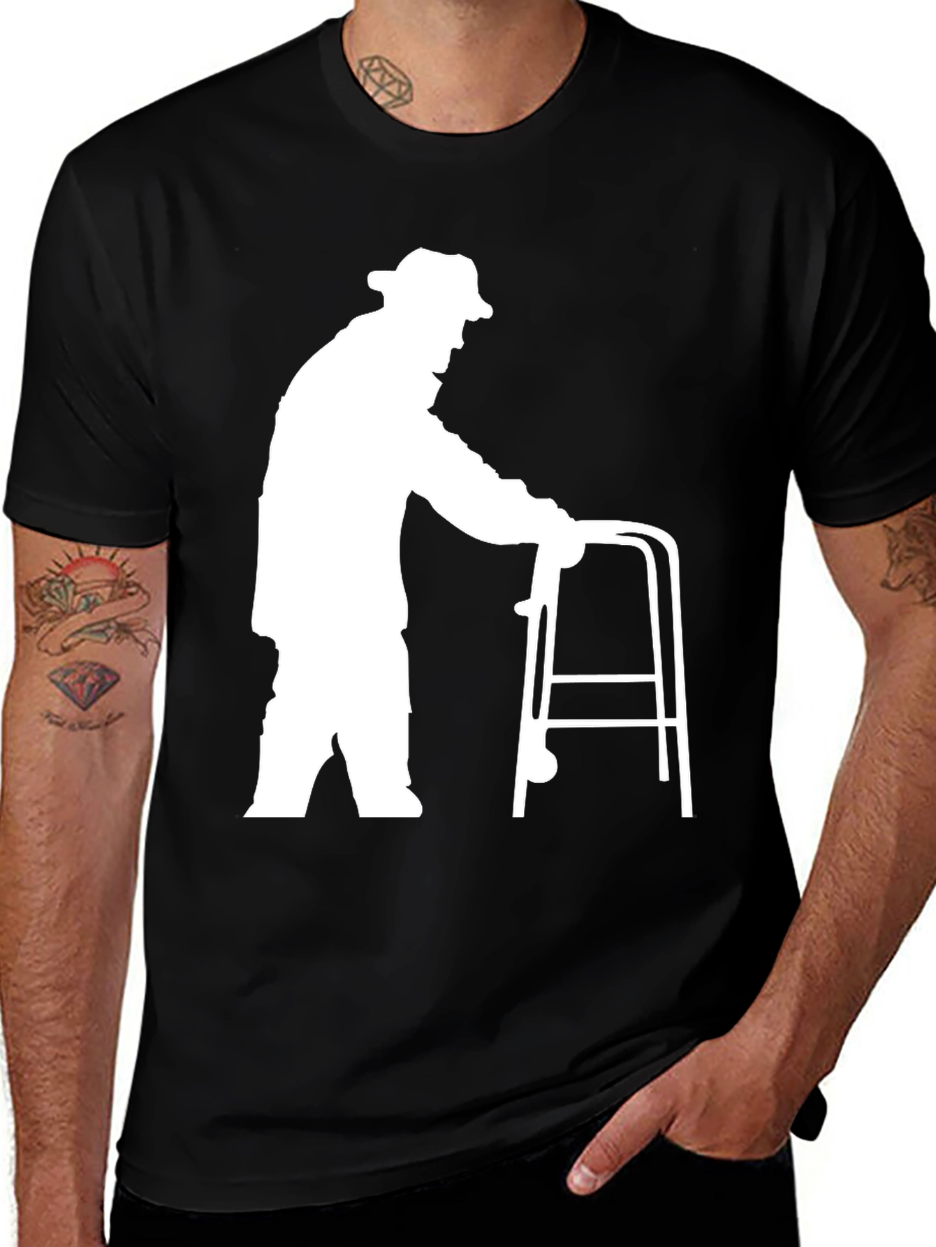 Funny Old Man Walker T-Shirt - Unique Graphic Tee