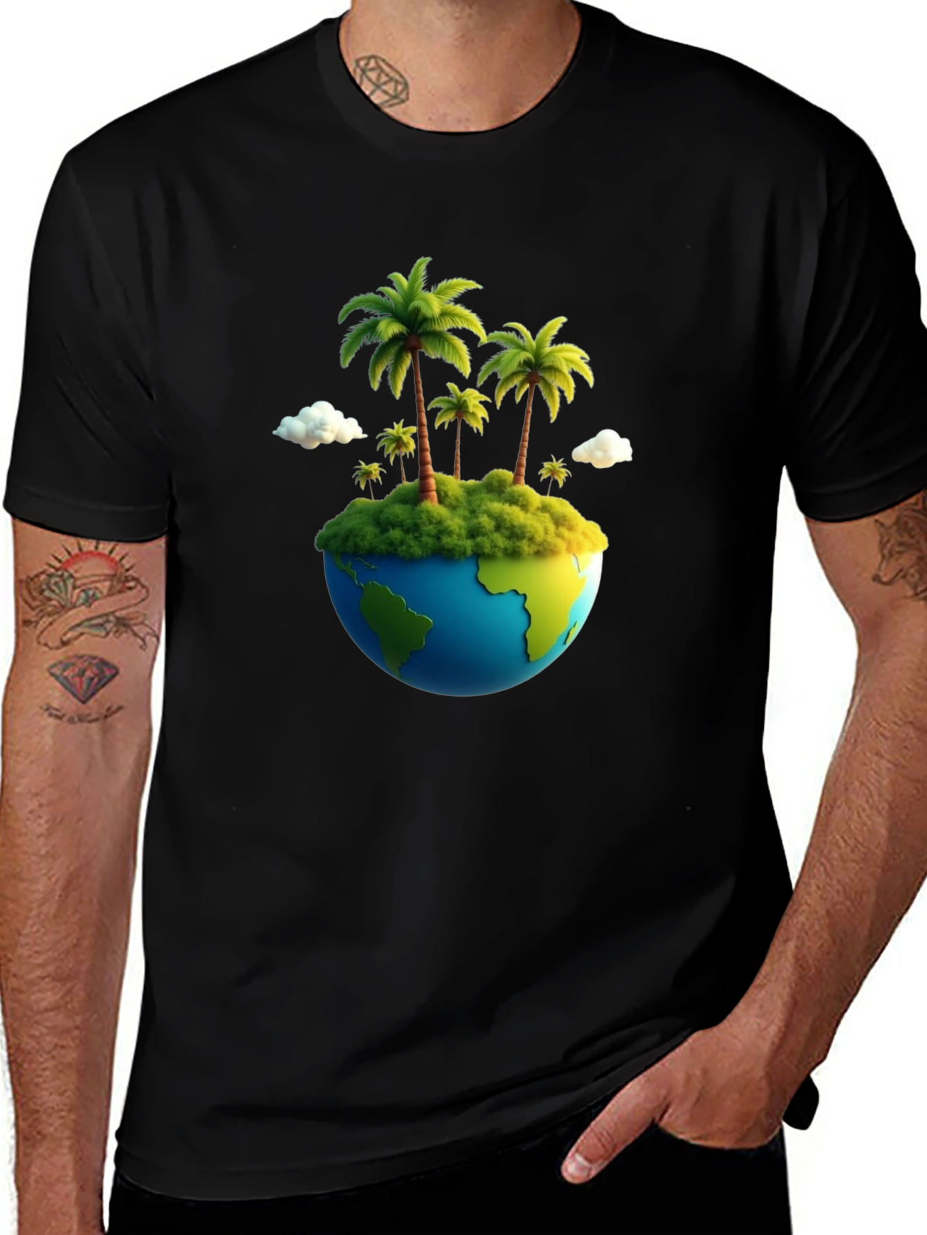 Island Paradise Earth Graphic Tee - Black