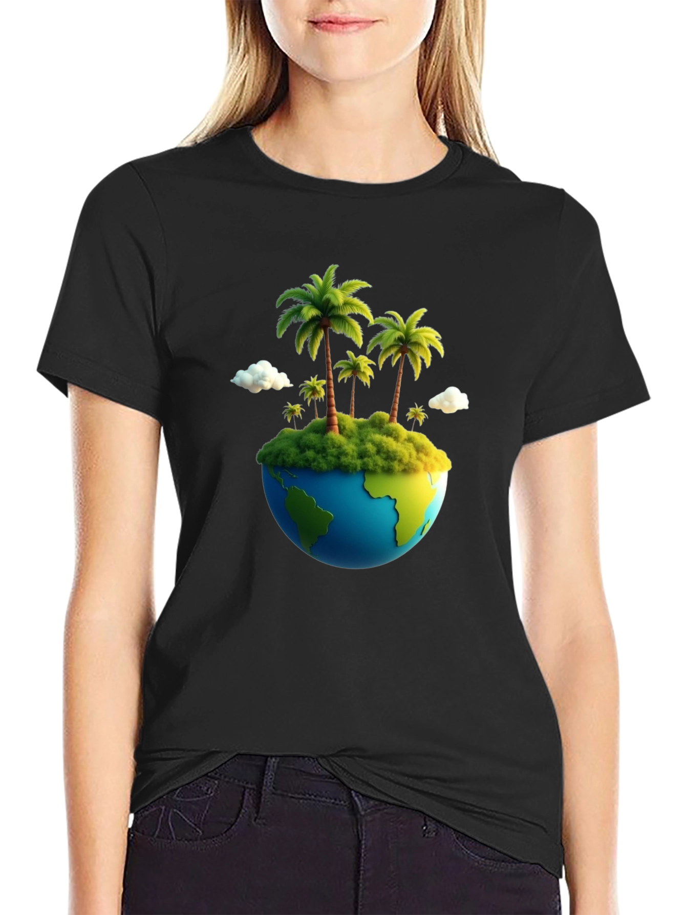 Island Paradise Earth Graphic Tee - Black