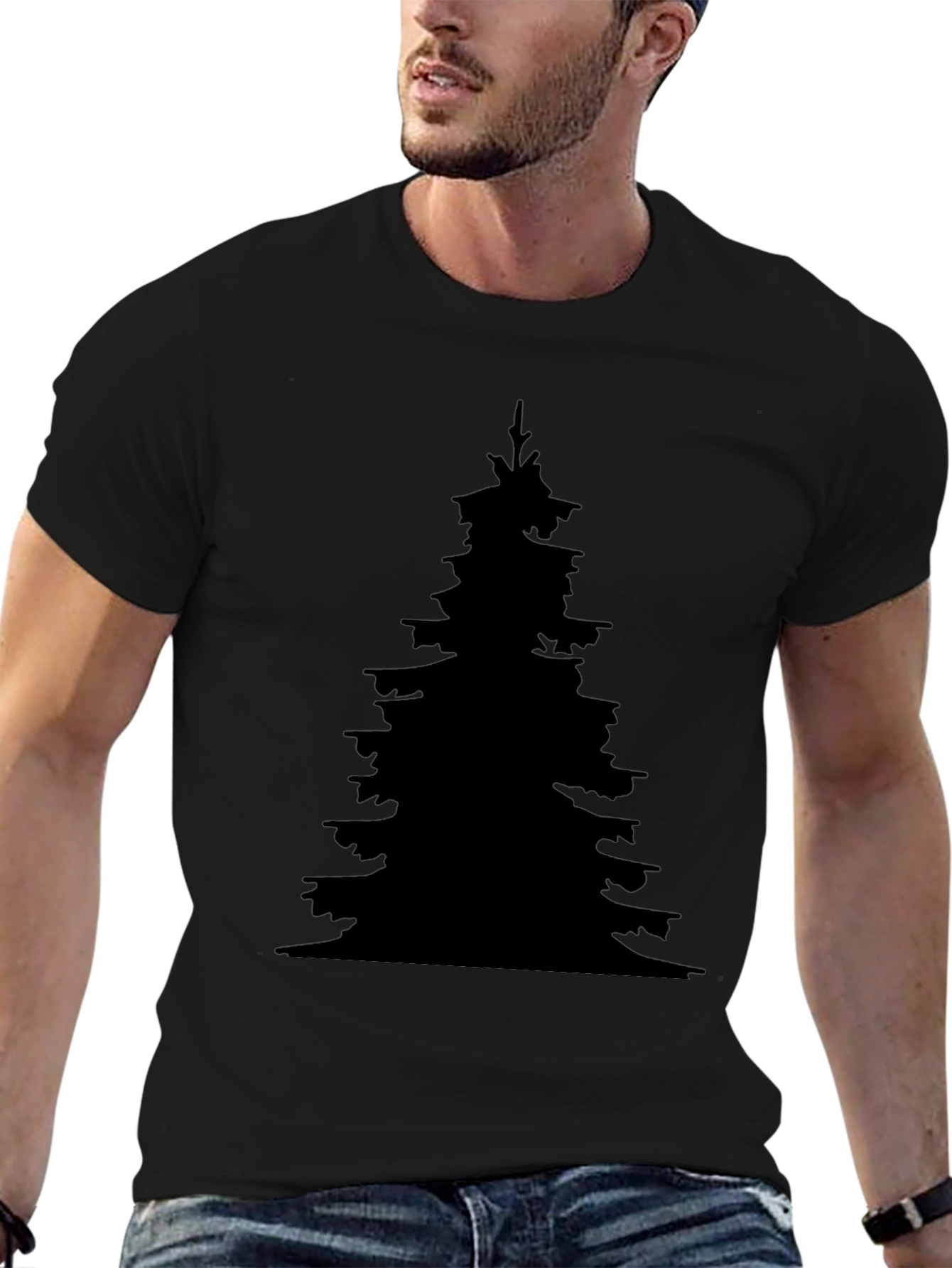 Silhouette Christmas Tree Black T-Shirt