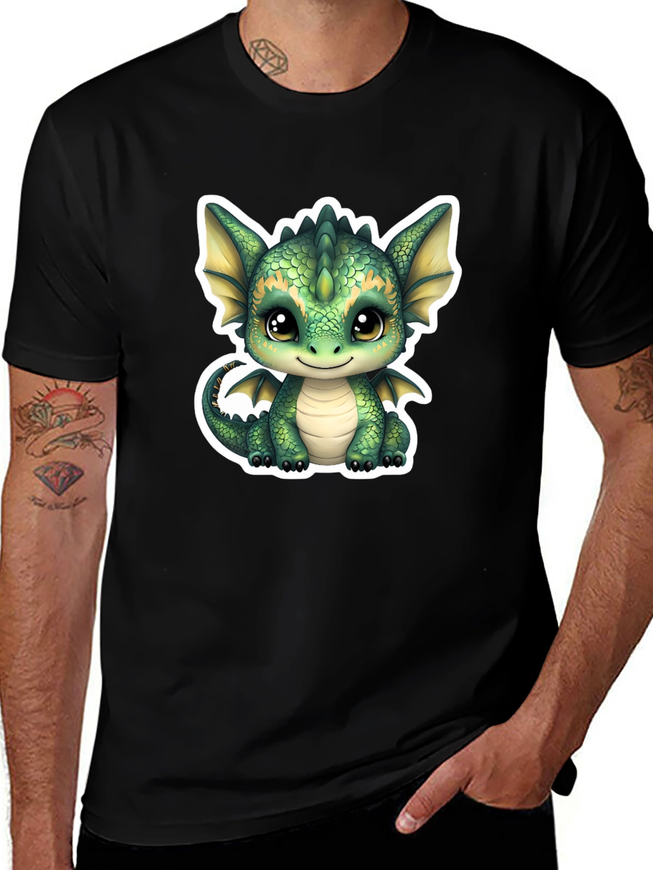 Cute Dragon Graphic Tee - Soft Black Cotton Shirt
