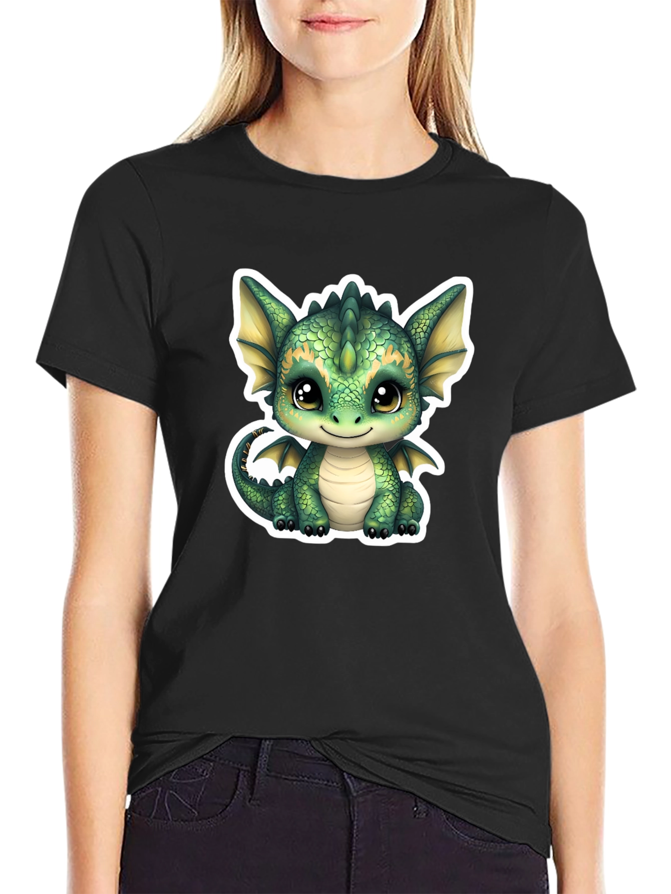 Cute Dragon Graphic Tee - Soft Black Cotton Shirt