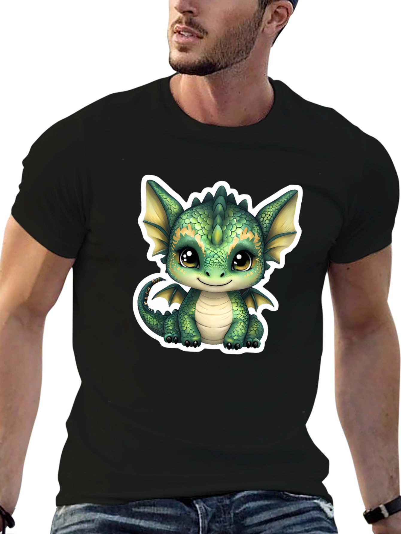 Cute Dragon Graphic Tee - Soft Black Cotton Shirt